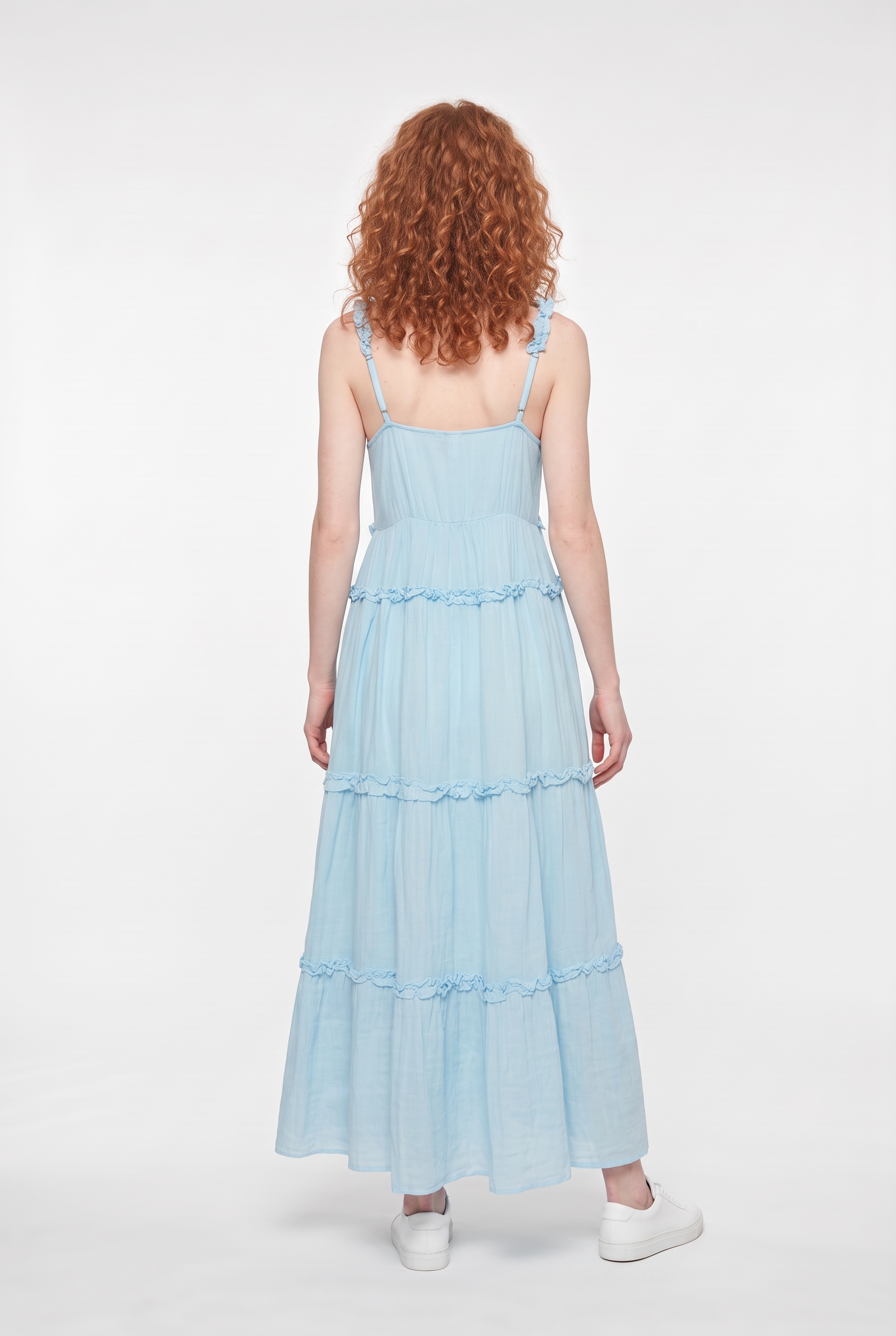Y.A.S Trägerkleid »YASANINA SL ANKLE DRESS S. NOOS« Sommerkleid mit Rüschen, knöchellang, Baumwolle