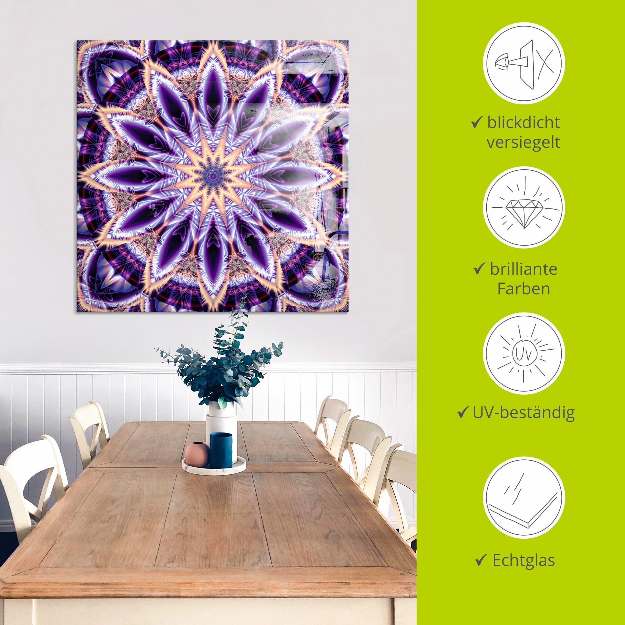 Artland Glasbild »Mandala Stern lila«, Muster, (1 St.), in verschiedenen Größen