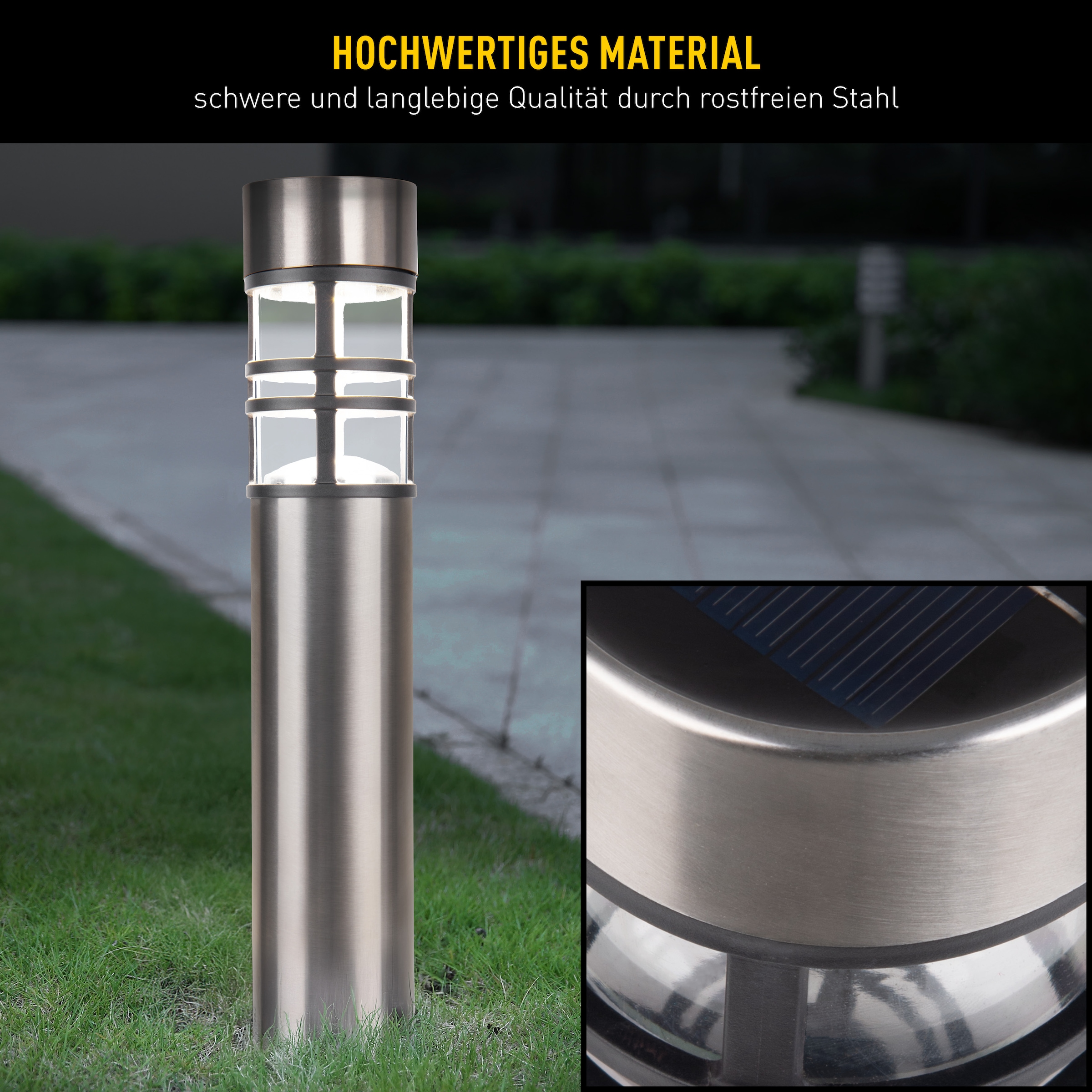 näve LED Solarleuchte »Bobby« LED-Modul 1 Stk. Warmweiß 3er Set, Dämmerungssensor, Schiebeschalter, Höhe 42cm, Edelstahl, IP44