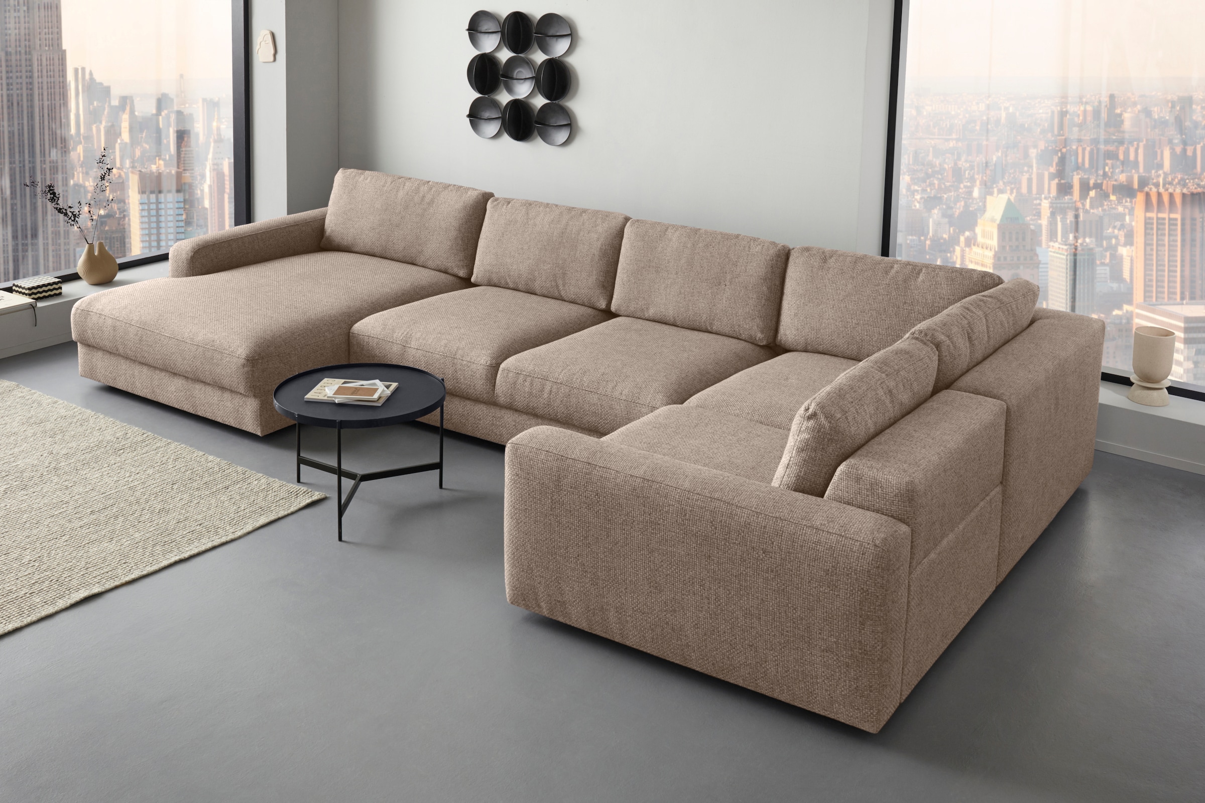Places of Style Wohnlandschaft »Bloomfield, U-Form«, mit extra tiefer Sitzfläche, wahlweise mit Sitztiefenverstellung