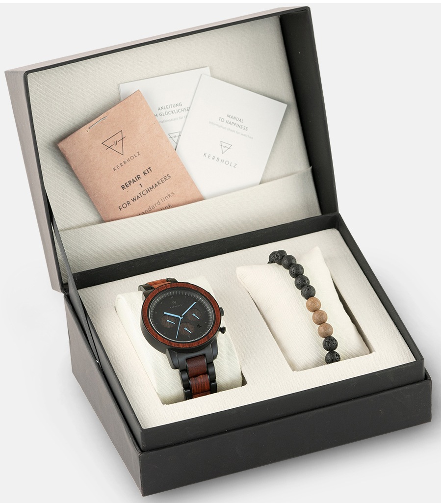 KERBHOLZ Chronograph »Maximilian Rosewood«, (Set, 2 tlg., mit einem trendigen Holzarmband)