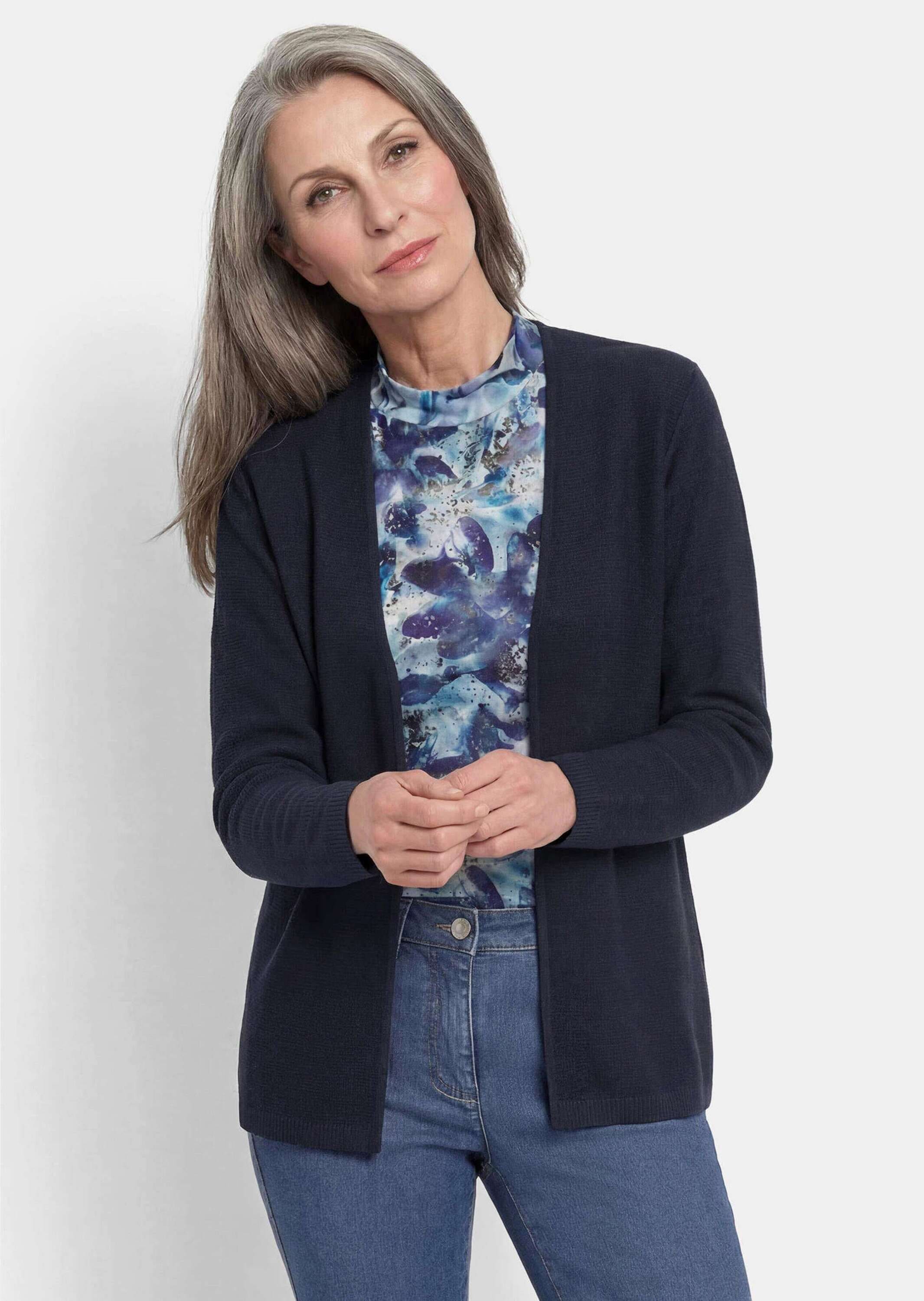 GOLDNER Strickjacke »Kurzgröße Feinstrickjacke mit Schurwolle« flaches Rippenbündchen an Auscnittkante