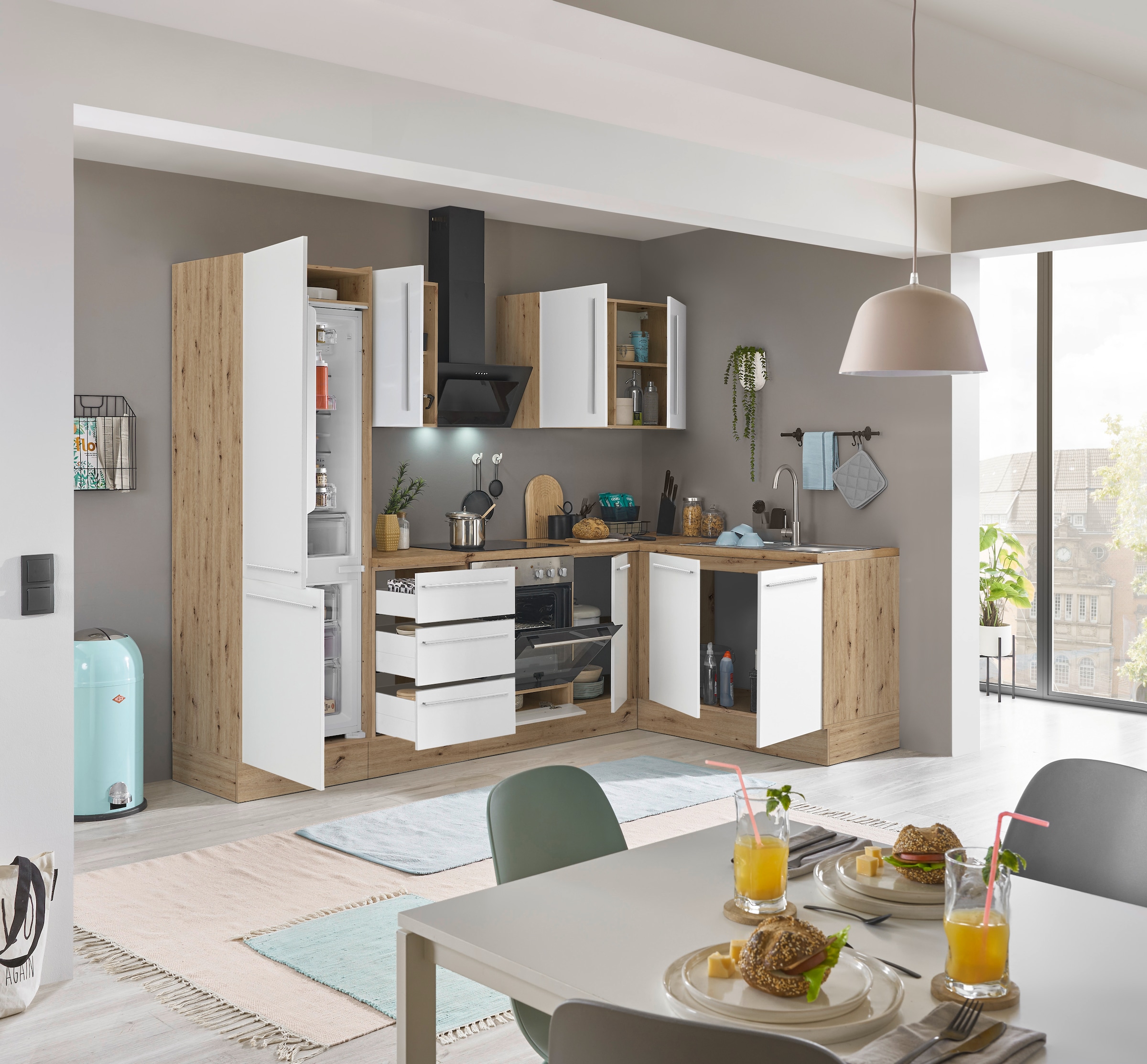 KOCHSTATION Winkelküche »Florida, Stellbreite 270x165 cm«, wahlweise mit E-Geräten, mit Softclose für Türen und Schubkästen