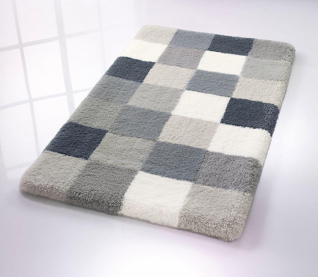 Kleine Wolke Badematte »Caro, Badvorleger, Badezimmer Teppich« Höhe 25 mm rutschhemmend beschichtet fußbodenheizungsgeeignet Badteppich, modernes Karo-Muster, Pastell-Farben, waschbar