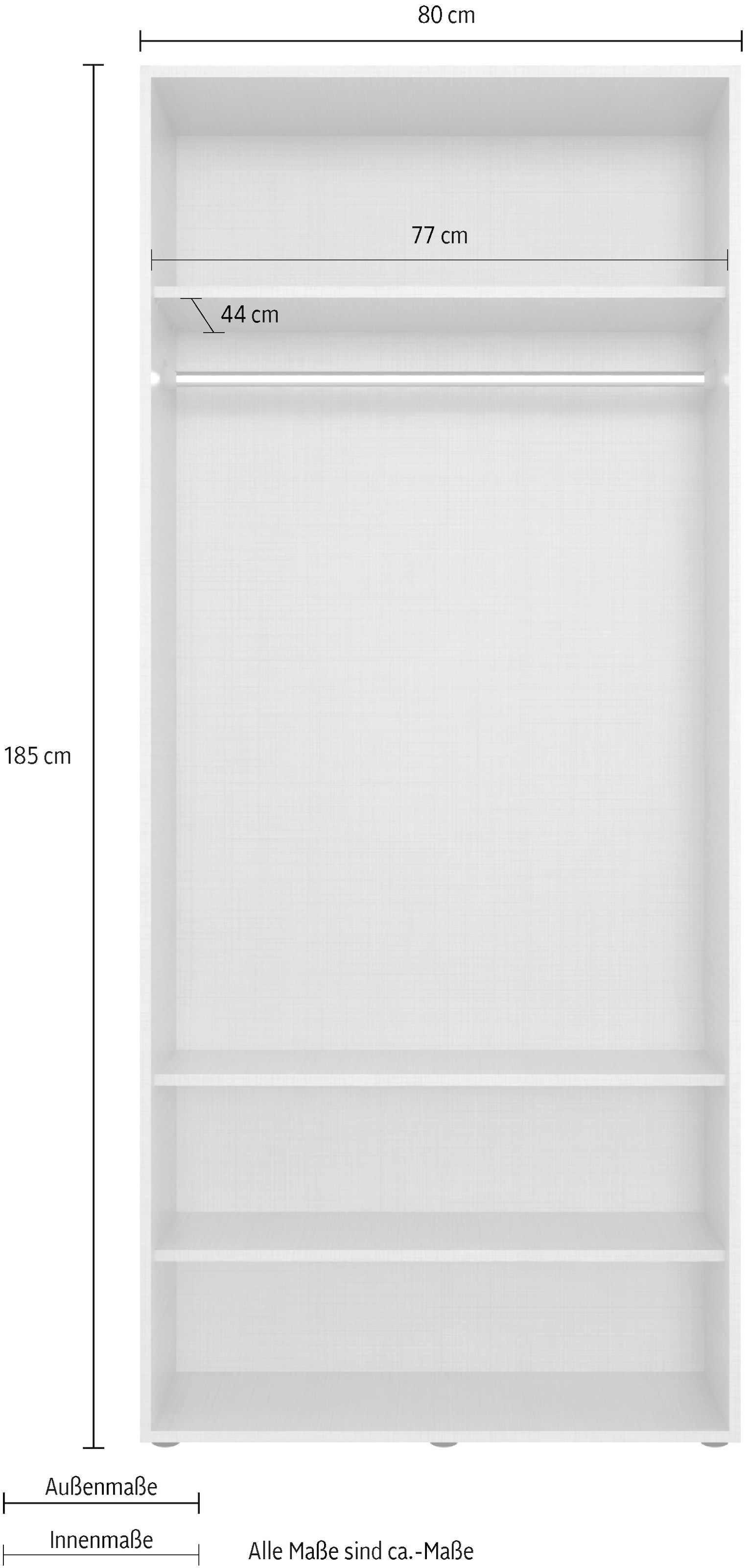Wimex Kleiderschrank »Mugano,in 8 Breiten,3 Höhen,2 Tiefen, viele Farben, Made in Germany«, (in Basic oder Premium Ausstattung mit 2 weiteren Einlegeböden), mit langen oder kurzen Griffen aus Metall, mit oder ohne Spiegel