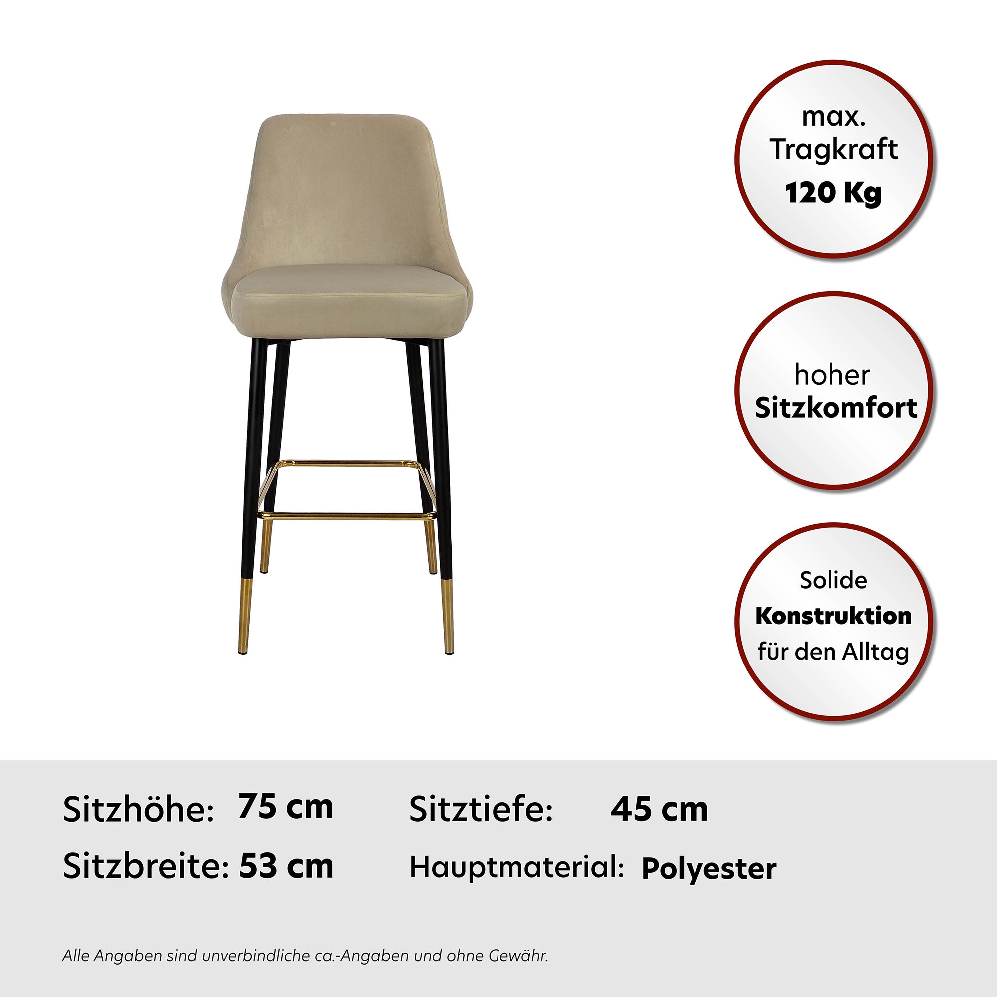 Kayoom Hochstuhl »Barstuhl Moonlight 125, gesteppte Rückenlehne, Stuhlbeine aus Eisen«, 1 St., mit Fußstütze, gesteppte Rückenlehne, 2-farbig elegantes Gestell