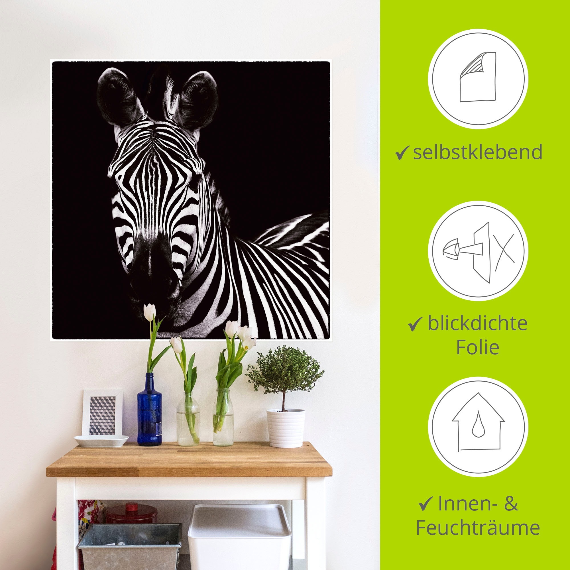 Artland Wandbild »Zebra II«, Wildtiere, (1 St.), als Leinwandbild, Wandaufkleber in verschied. Größen