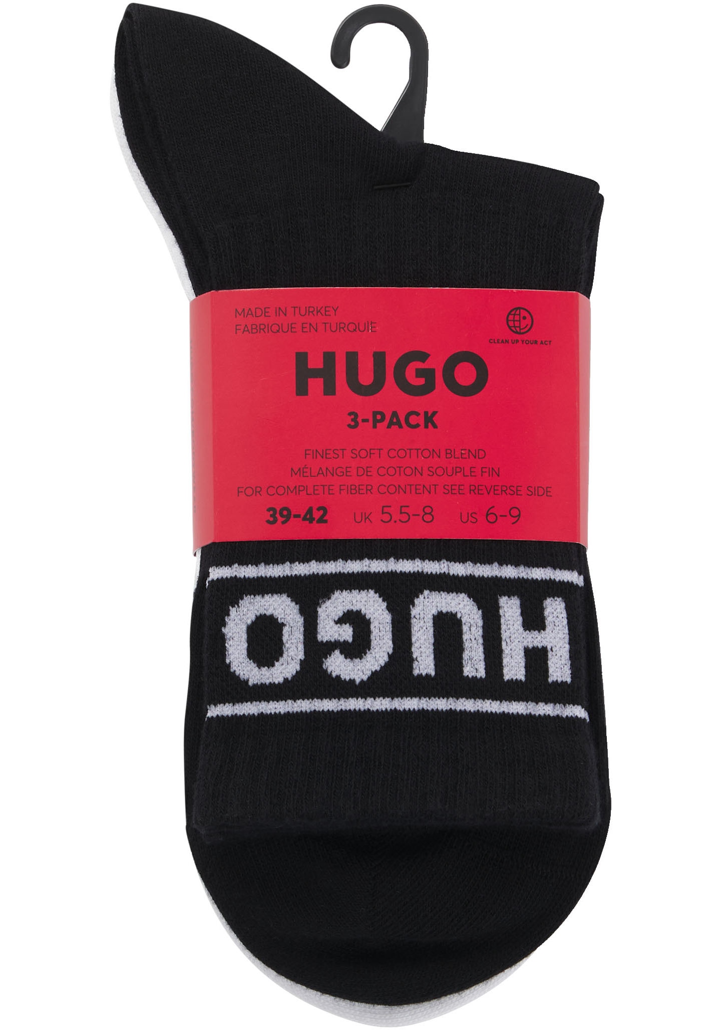 HUGO Underwear Freizeitsocken »3P QSRIB SPORTY CC W«, (Packung, 3 Paar, 3er), mit kontrastfarbenem Logodetail