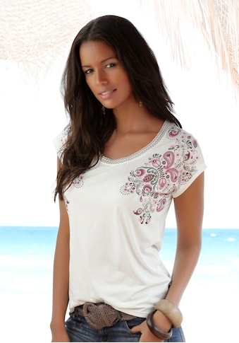 Beachtime T-Shirt, mit zarter Spitze am Ausschnitt kaufen