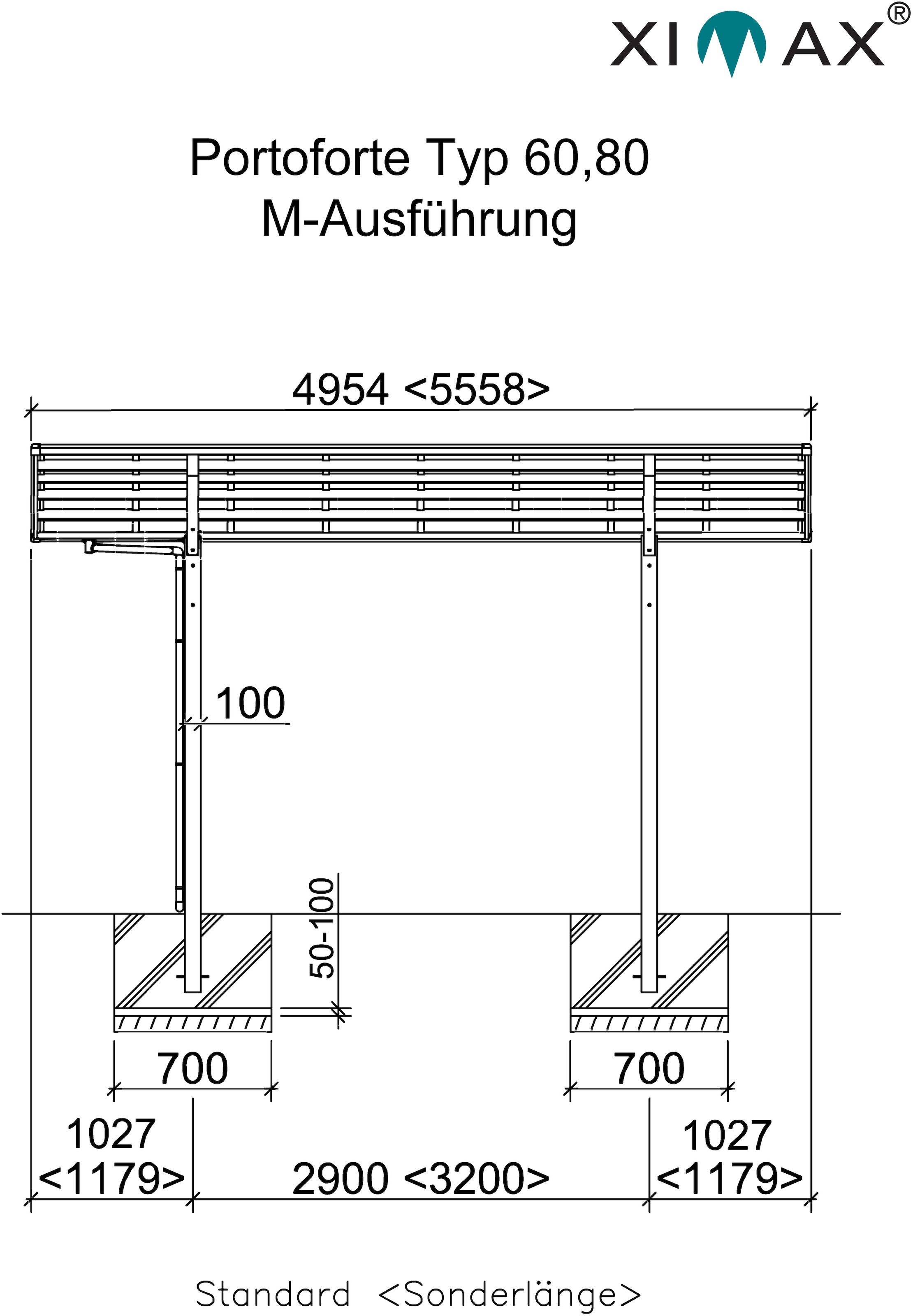 Ximax Doppelcarport »Portoforte Typ 60 M-mattbraun«, Aluminium, 526 cm, braun, Aluminium