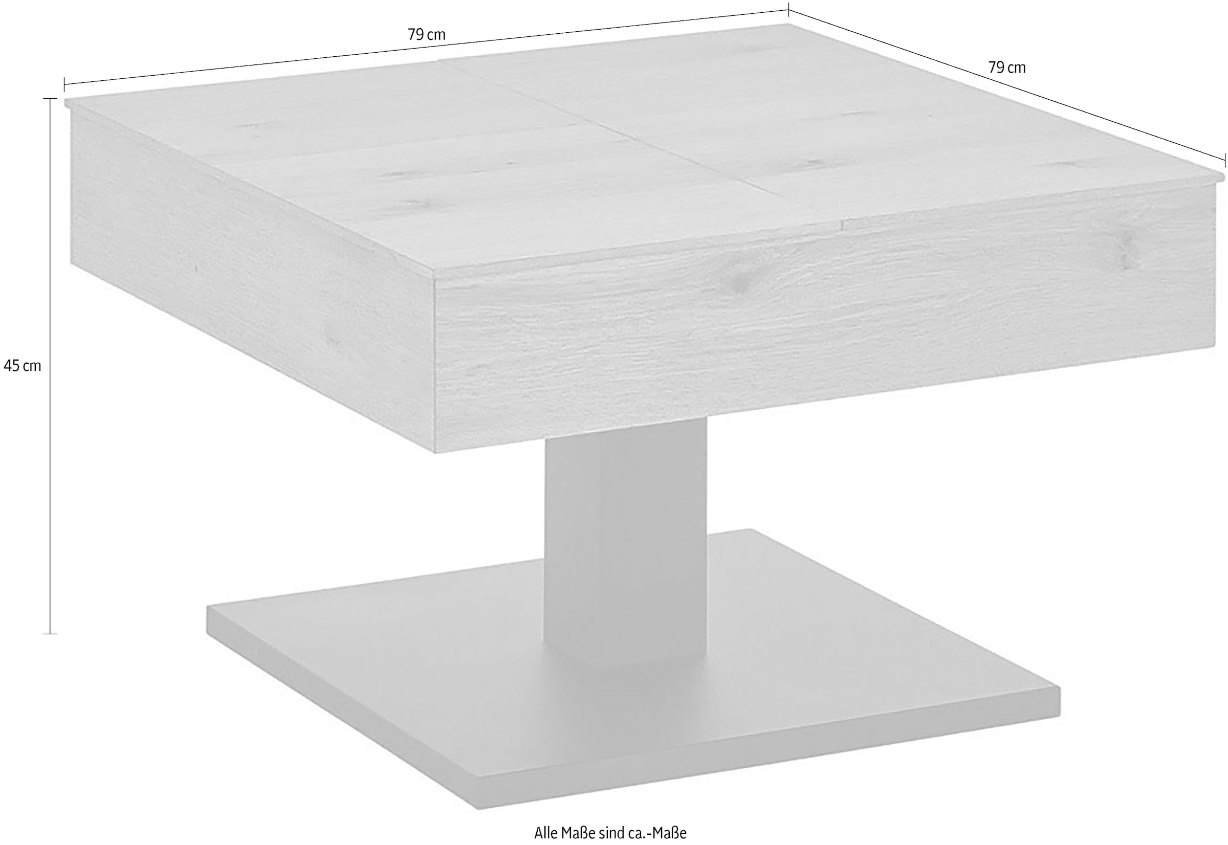 MCA furniture Couchtisch »ASHTON mit Aufklappfunktion«, HWP Eiche furniert, Korpus quadratisch, Metall schwarz, belastbar 25kg