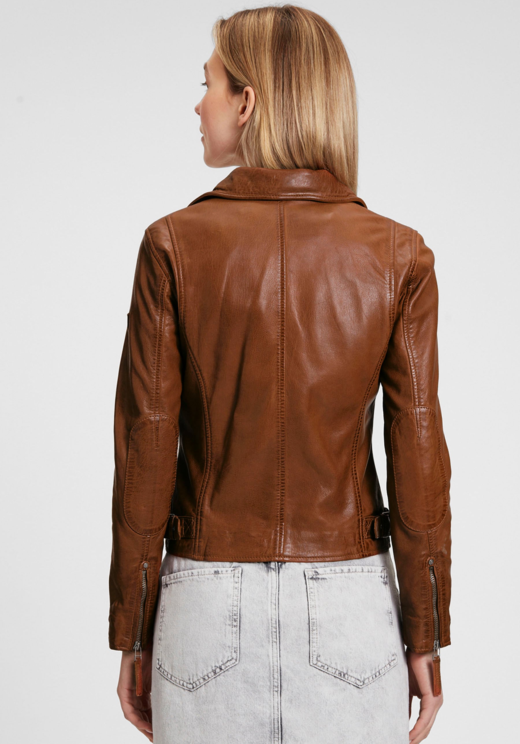Mauritius Lederjacke »MWPaige«, im Biker-Style asymetrischem Reißverschluss, Reverskragen