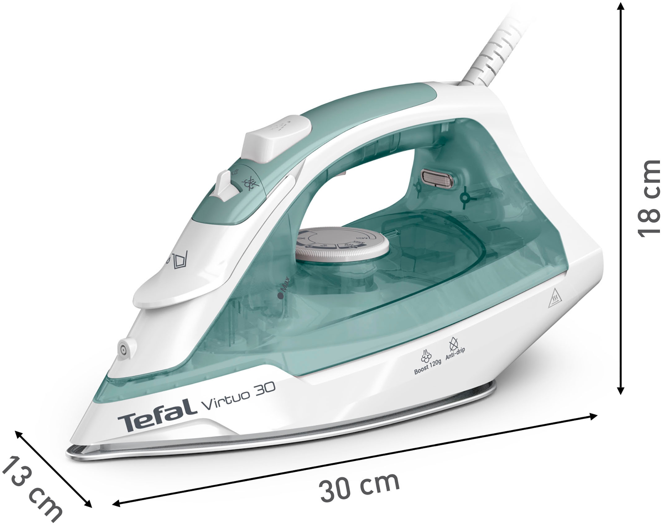 Tefal Dampfbügeleisen »FV2C42 Virtuo 30«, 2000 W, 27 g/Min. Dampfabgabe, 120 g/Min. Dampfstoß, Vertikaldampf