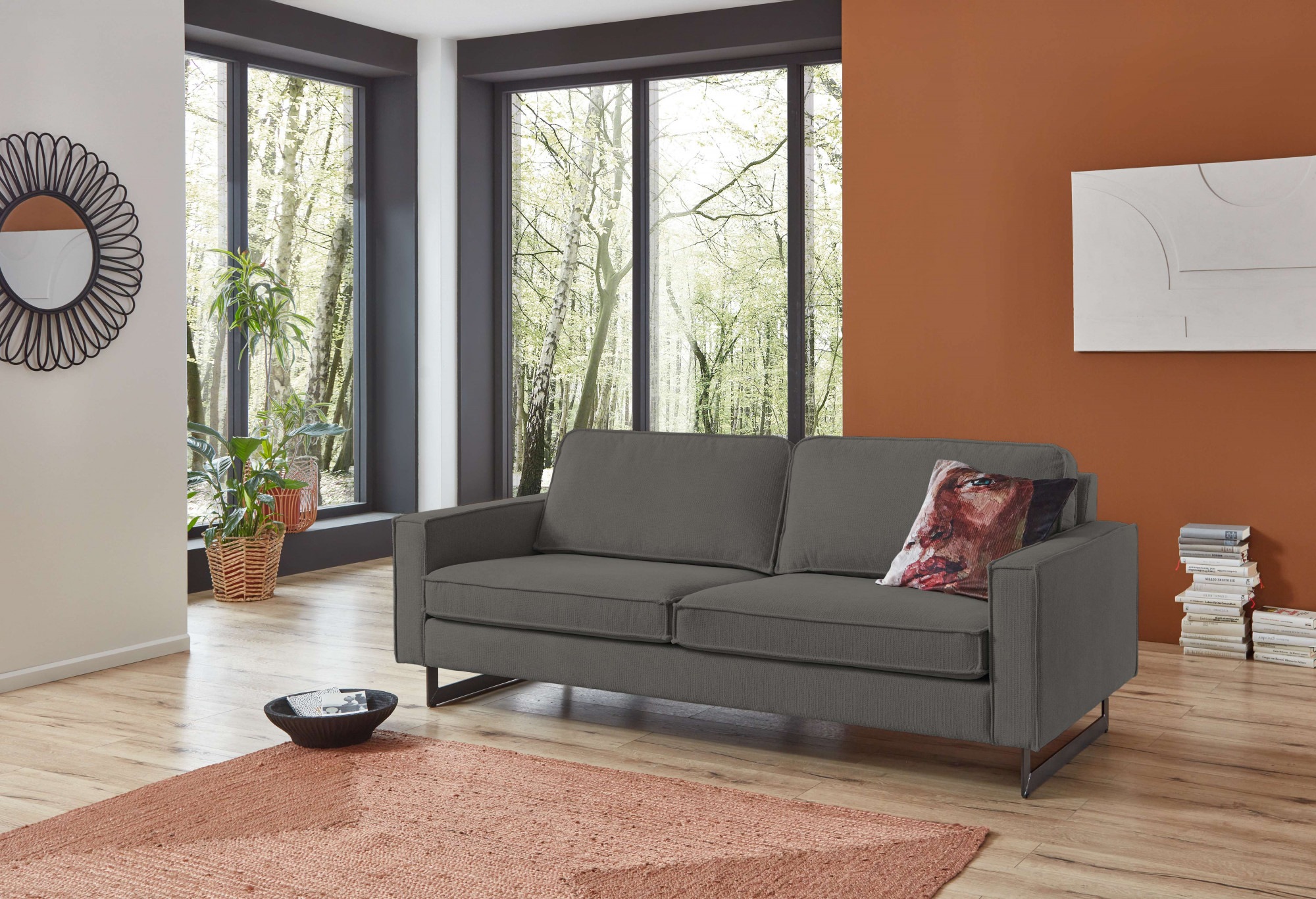 Places of Style 3-Sitzer »Maxi-Ausführung Pinto, 236 cm, Cord, Chenille, Lederoptik«, mit Keder, schwarze Metallfüße, Wellenunterfederung