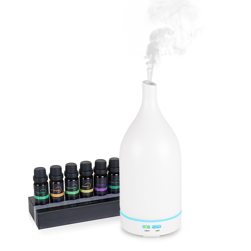 Hyrican Luftbefeuchter »Aroma Ultraschall Luftbefeuchter mit Keramikabdeckung, 100 ml antibakterieller Wassertank, inklusive 6-teiligem Duftölset, 7 Farben-LED-Beleuchtung, weiß«