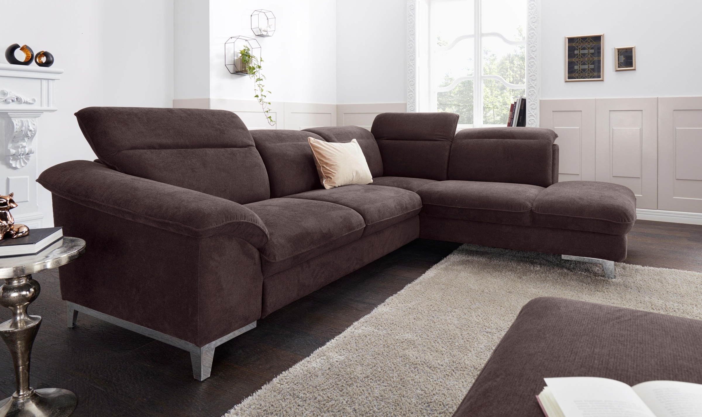 COTTA Polstergarnitur »Teresa L-Form«, (Set), Set bestehend aus: Ecksofa mit Kopfteilverstellung & Hocker
