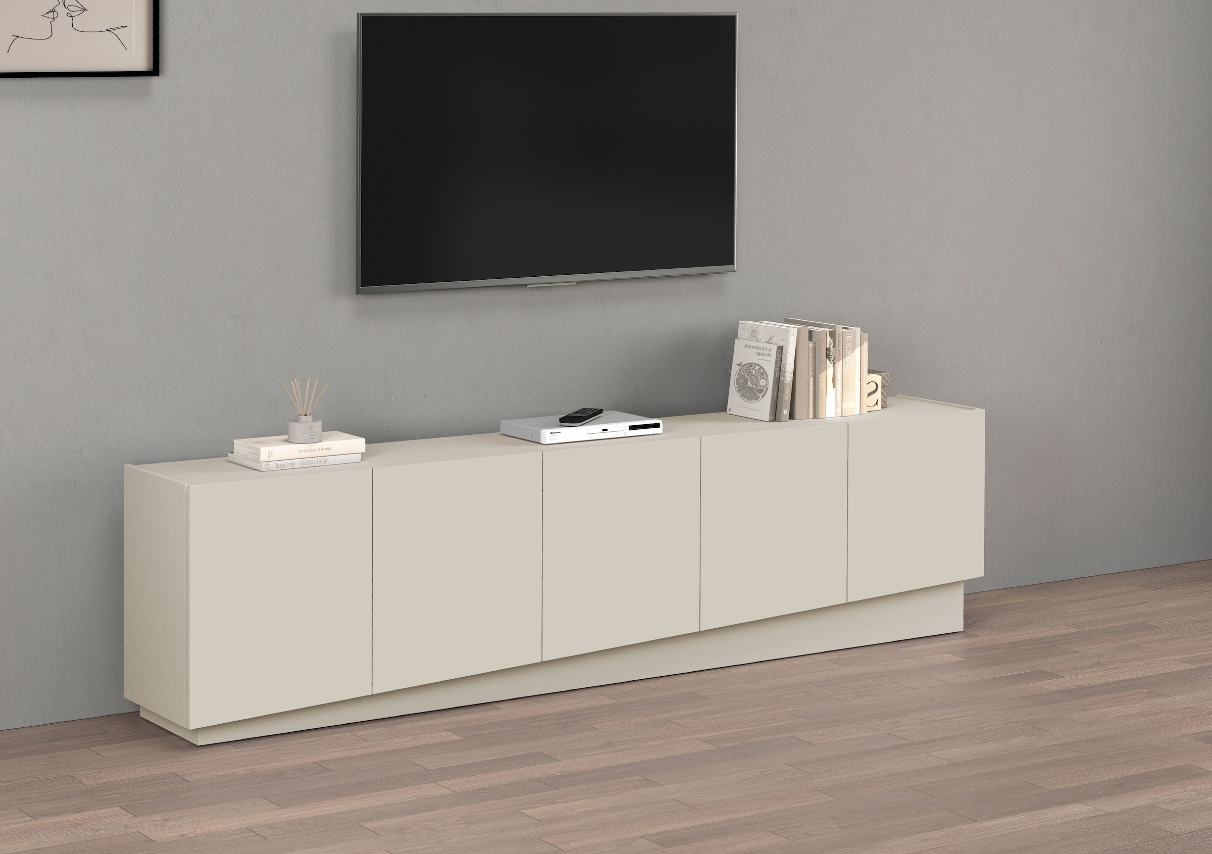 INOSIGN Lowboard »VELA, Höhe 60 cm, Breite 225 cm,Design mit schrägen Türen«, (1 St.), Made in Italy, Maße-B/T/H: 225x35x60, Lowboard, TV-Board, TV-Kommode