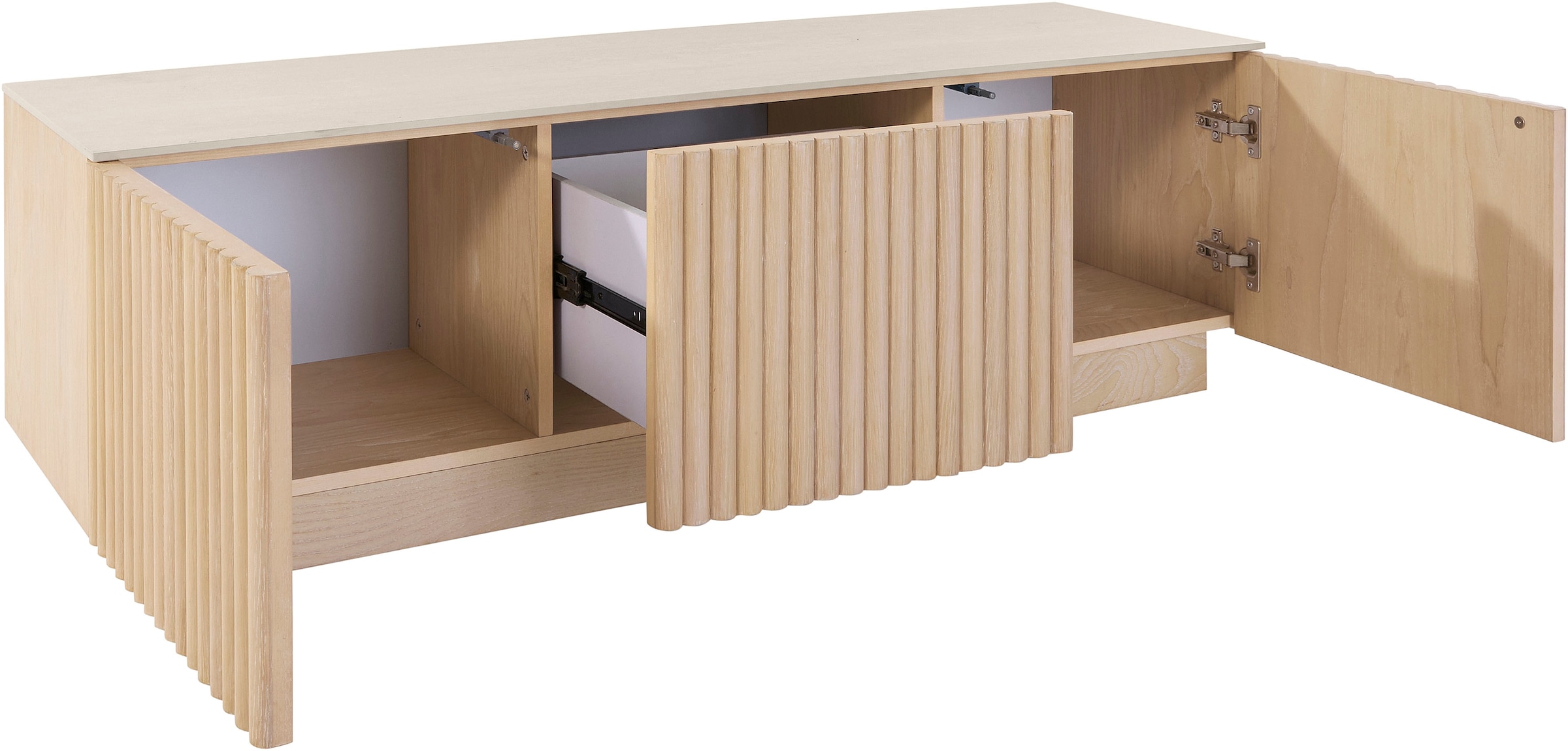 homsy by Ana Johnson TV-Schrank »Solva« Holzoptik aus Esche, geriffelte Front, Keramikplatte, Breite 138 cm
