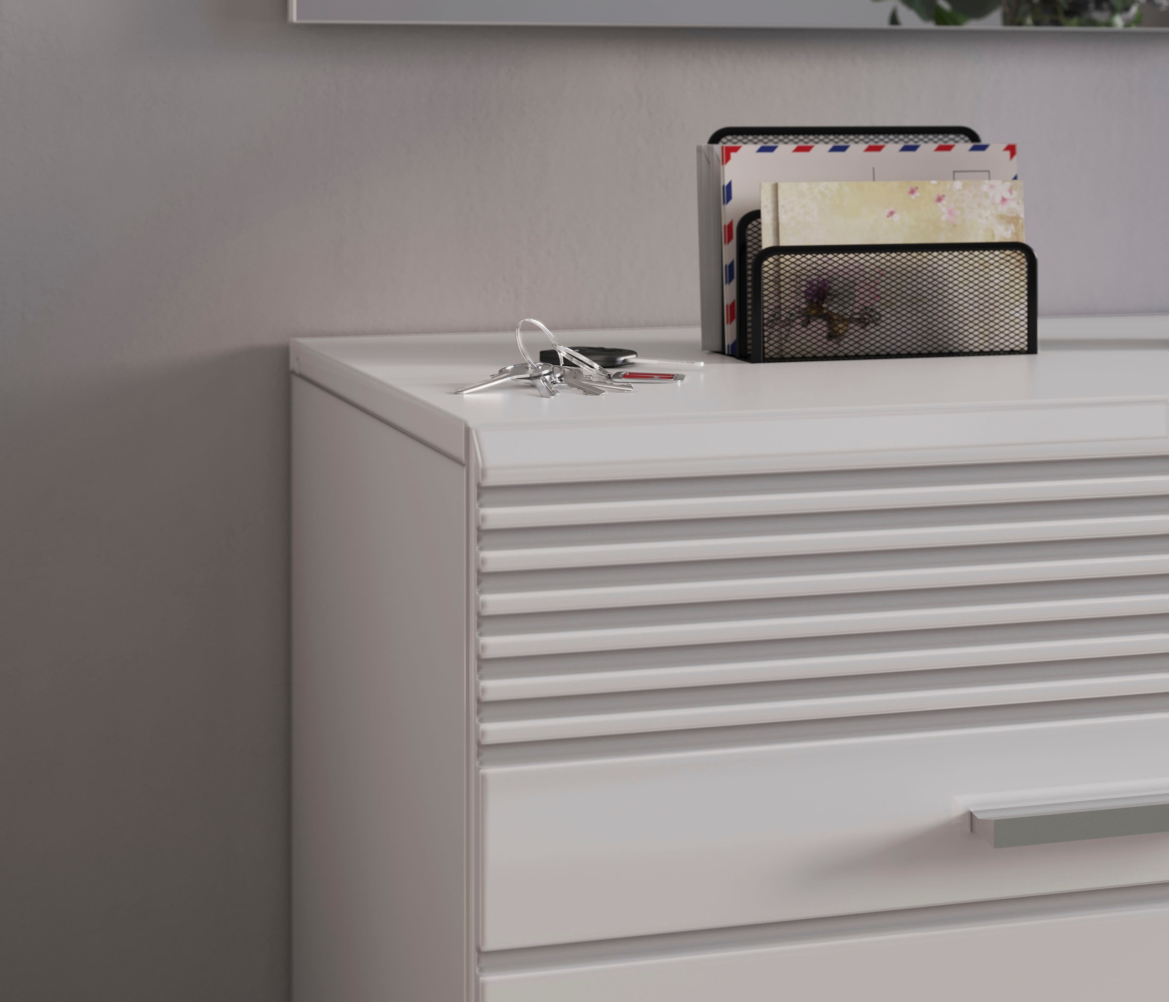 INOSIGN Garderoben-Set »Malmö, Breite 115cm, MDF Front mit Rillenfräsung, 3-teilig, best. aus:«, (3 St.), Sitzbank, Schuhkommode & Garderobenspiegel