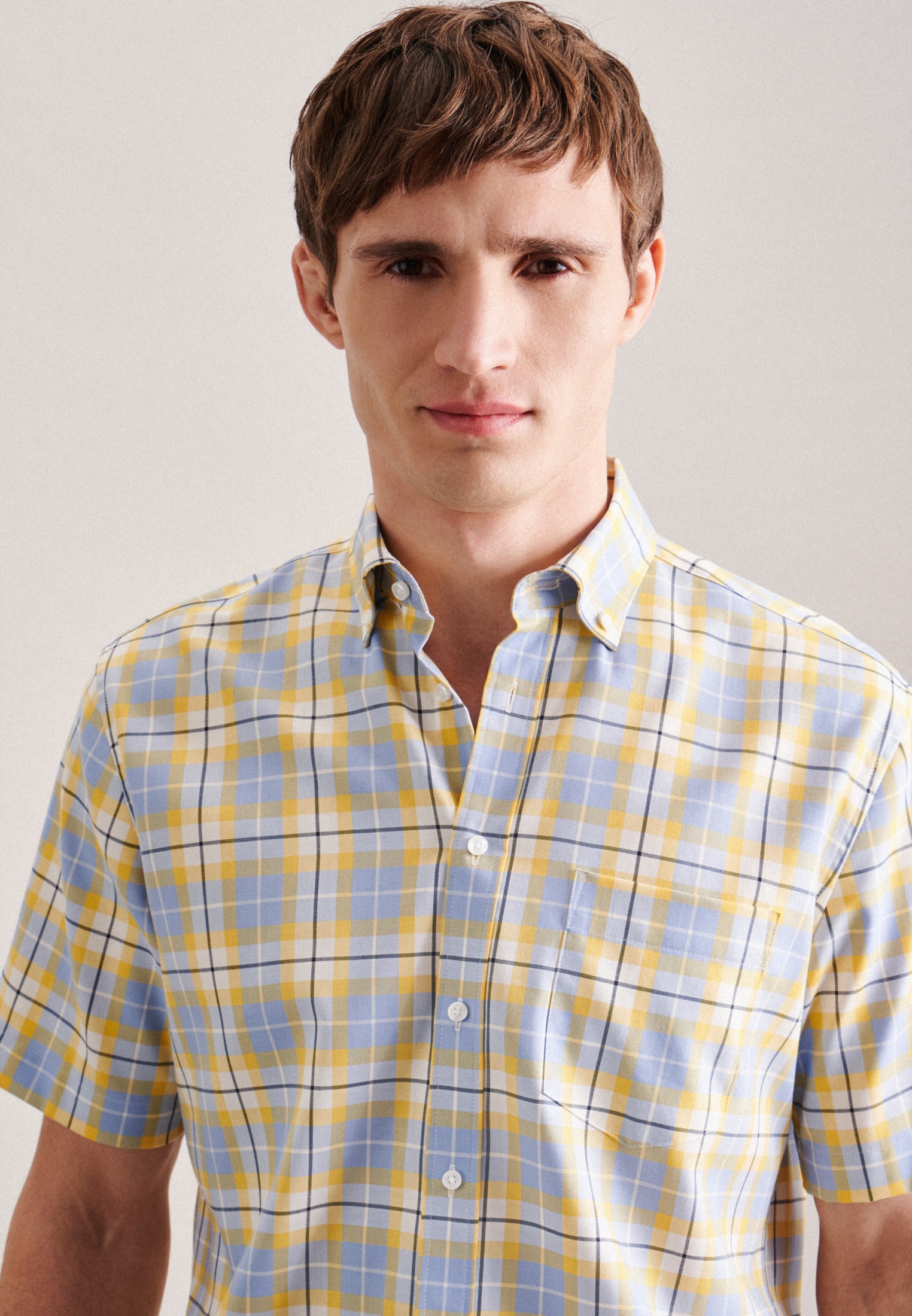 seidensticker Businesshemd »Regular«, Regular Kurzarm Button-Down-Kragen Karo