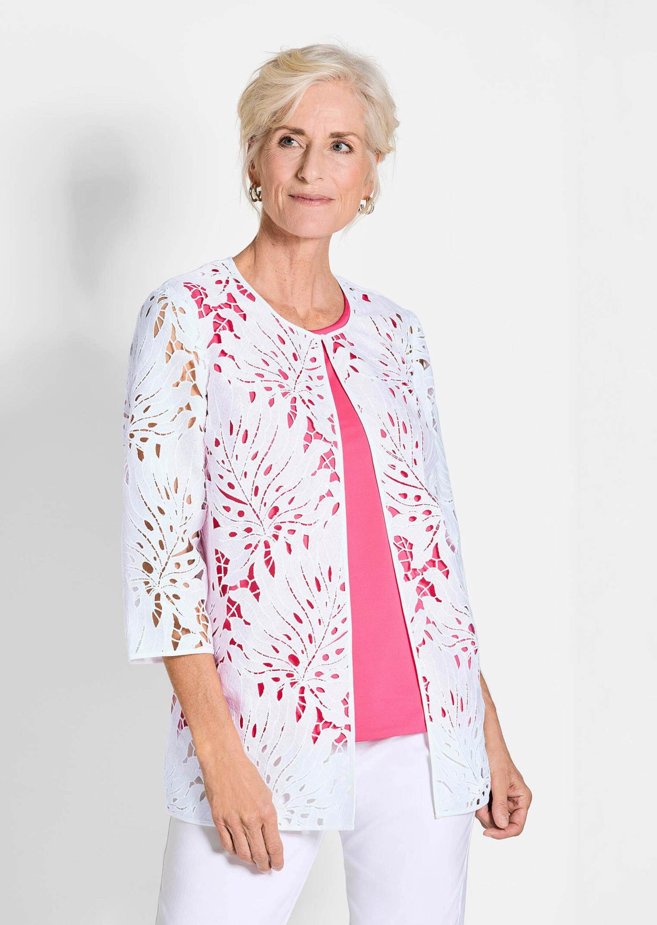 GOLDNER Langmantel »Kurzgröße Weiße Jacke mit Blätterdessin«