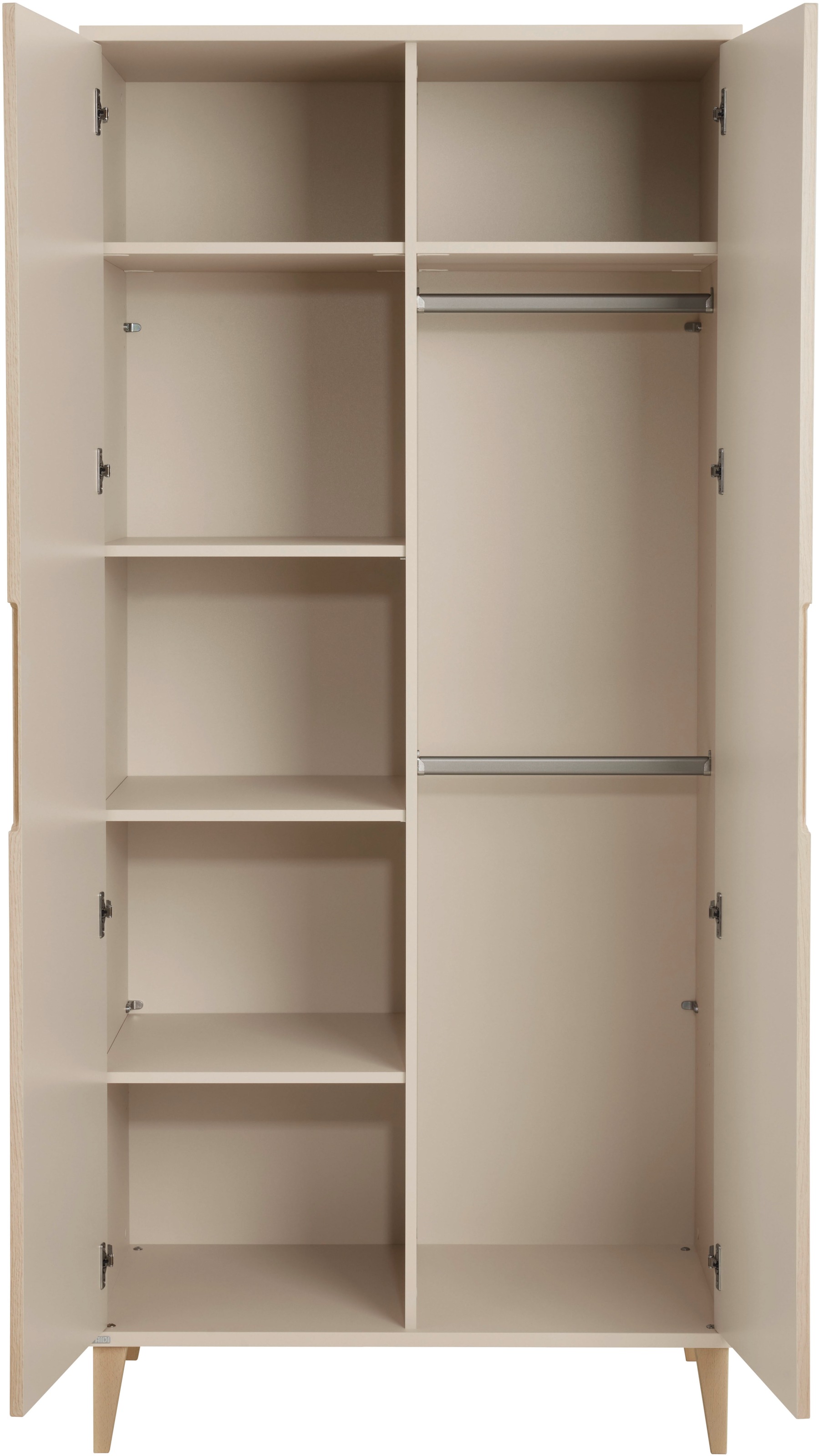 PAIDI Kleiderschrank »JONTE in Beige & Eichefarben mit gerillten Türen, verschiedene Größen« B/H/T ca. 95-141/164-207/40-56cm, mit 2 oder 3 Türen + Tiny-Variante,  stabiler Drehtürenschrank mit Massivholz-Füßen, Soft-Close-Funktion