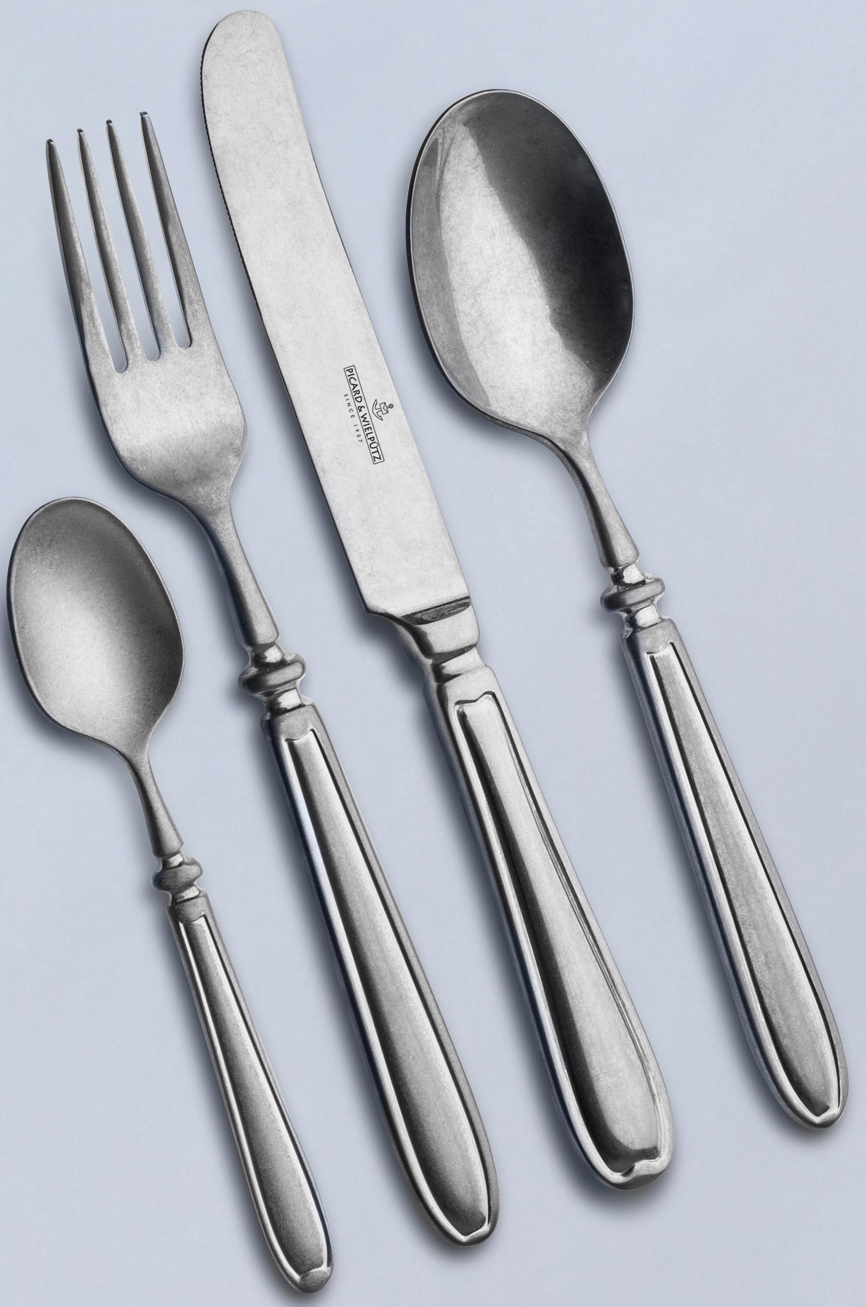 Picard & Wielpütz Solingen Besteck-Set »Landhaus« Vintage-Look, Stone washed, inkl. Klappetui in silberfarben