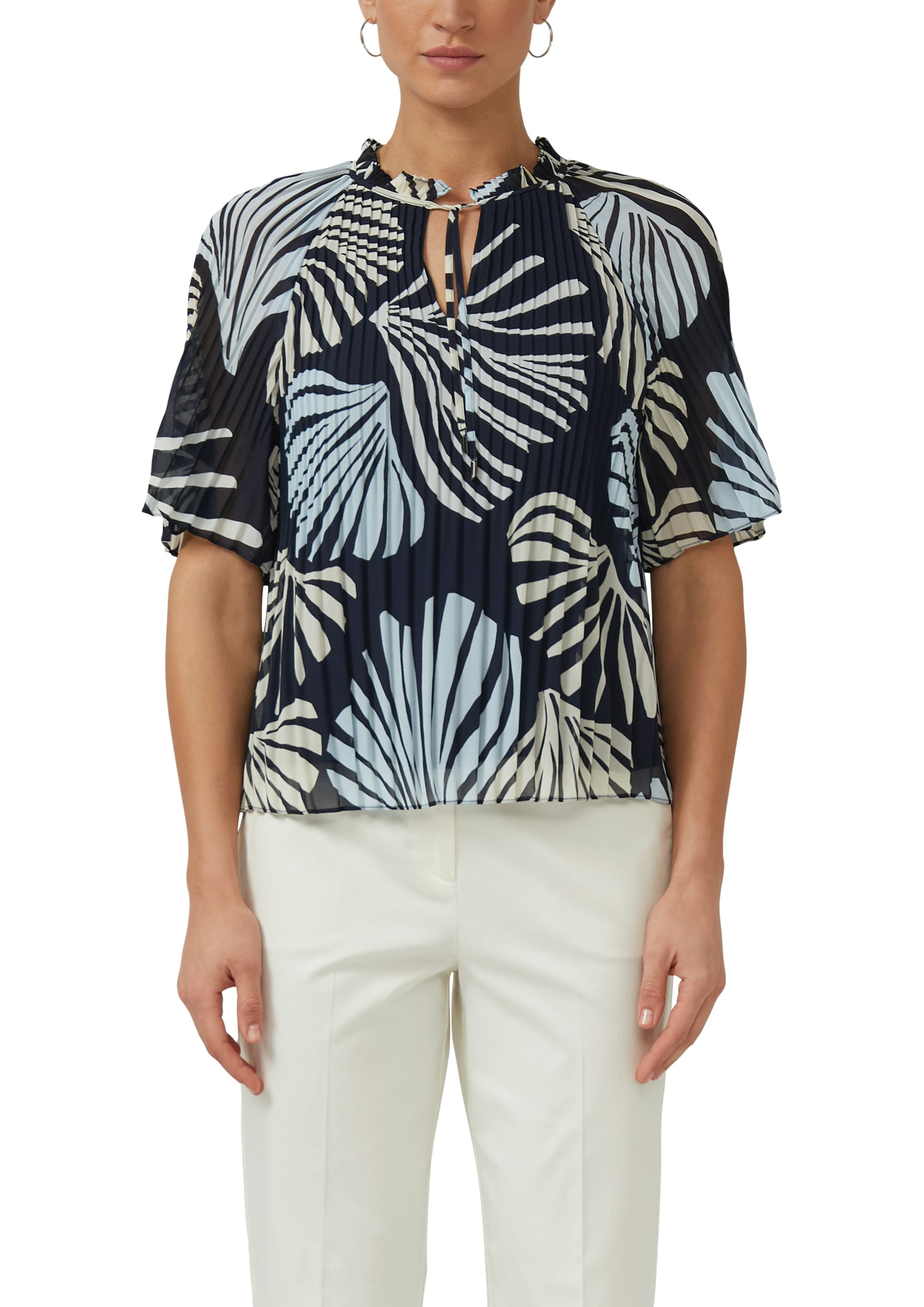 s.Oliver BLACK LABEL Plisseebluse leicht ausgestellte 3/4-Ärmel, mit Schleife am Ausschnitt