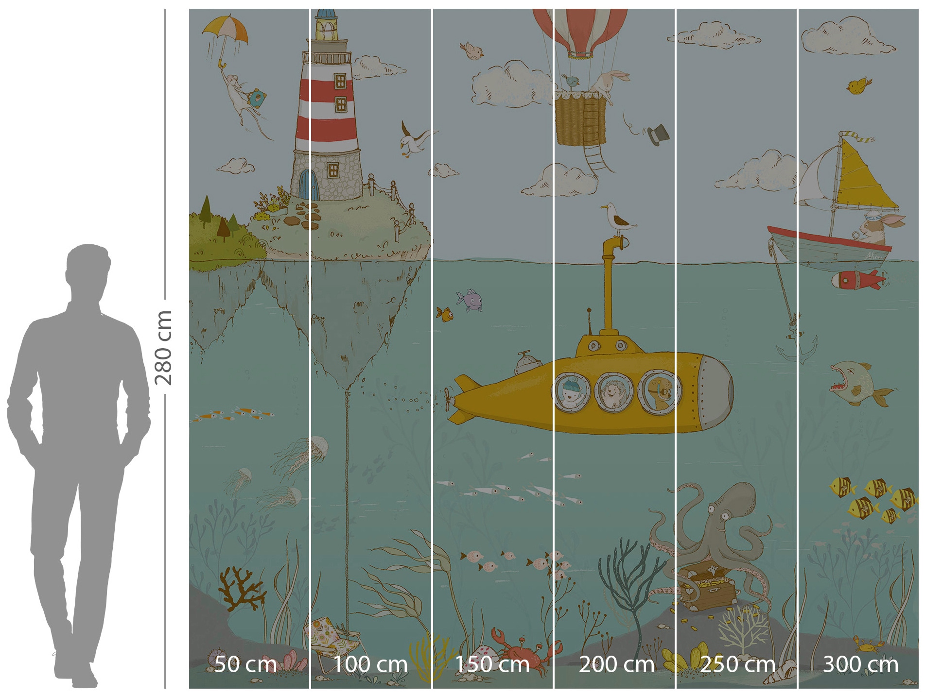 Komar Vliestapete »Digitaldruck Vlies - Sealife - Größe 300 x 280 cm«, bedruckt, Kinderzimmer