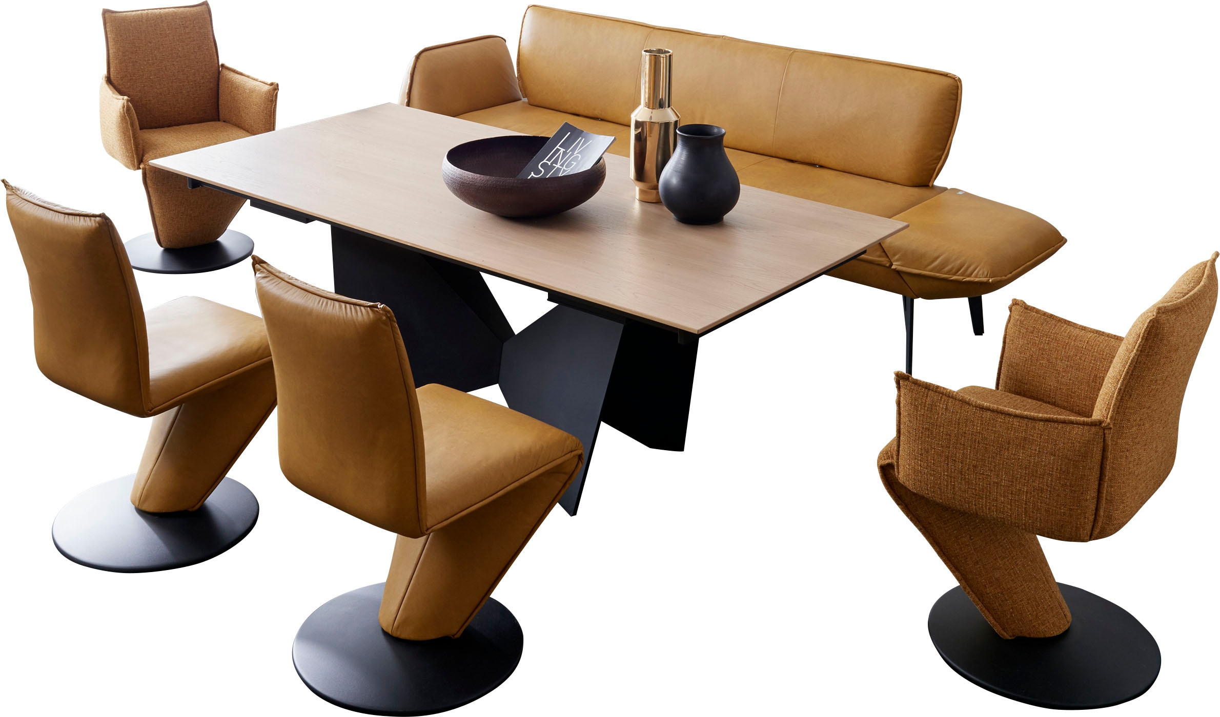 K+W Komfort & Wohnen Essgruppe »Drive«, (Set, 6 tlg.), 2 Drehstühle, 2 Drehsessel und Tisch mit Auszugfunktion 200-300cm