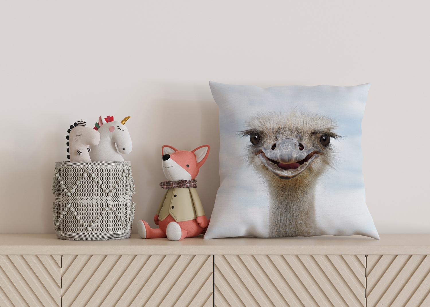 queence Dekokissen »Vogelstrauß«, Kissenhülle mit HD Premium Druck, geruchsneutral, 40x40cm