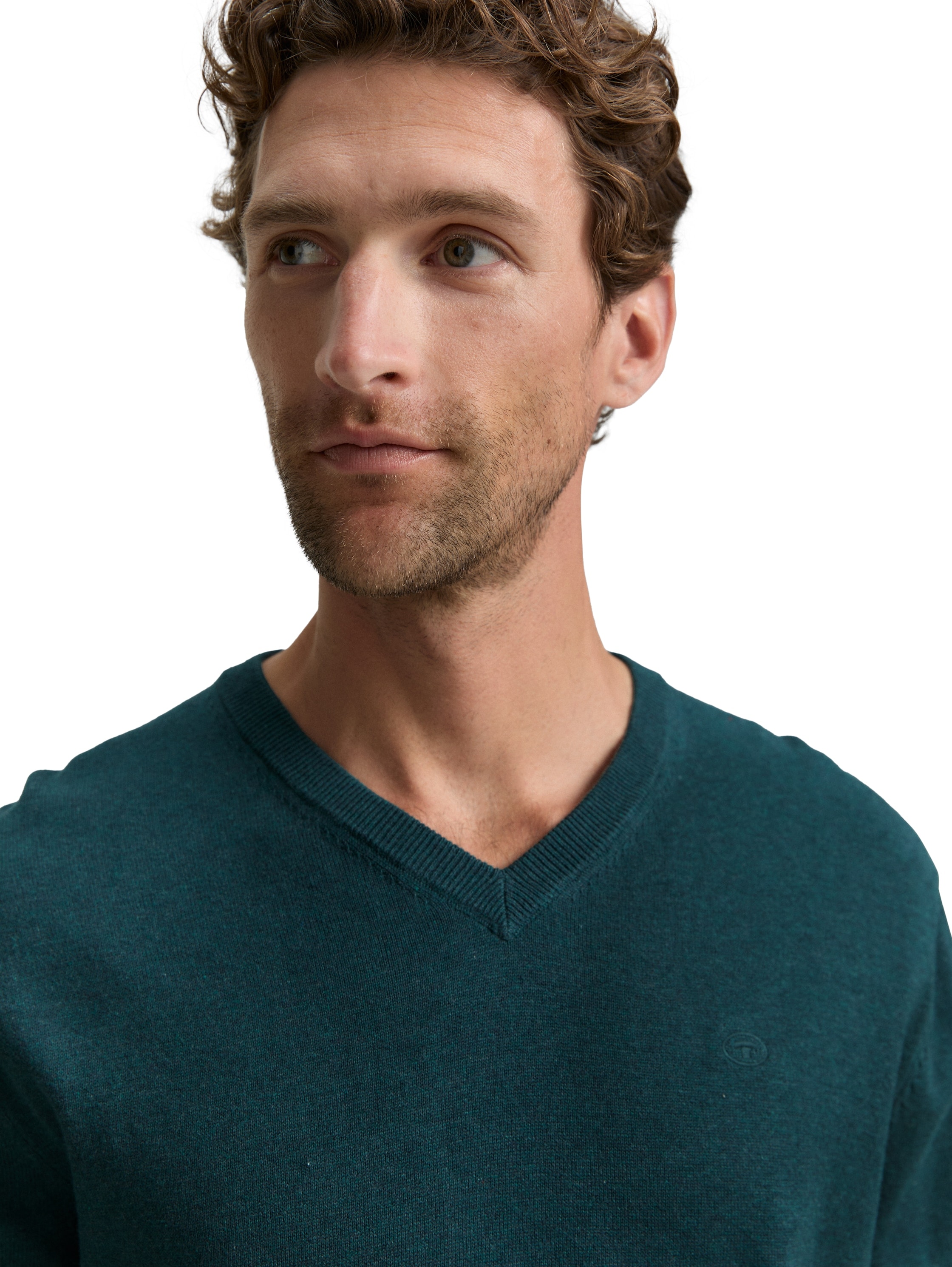 TOM TAILOR V-Ausschnitt-Pullover, mit kleiner Logo-Stickerei