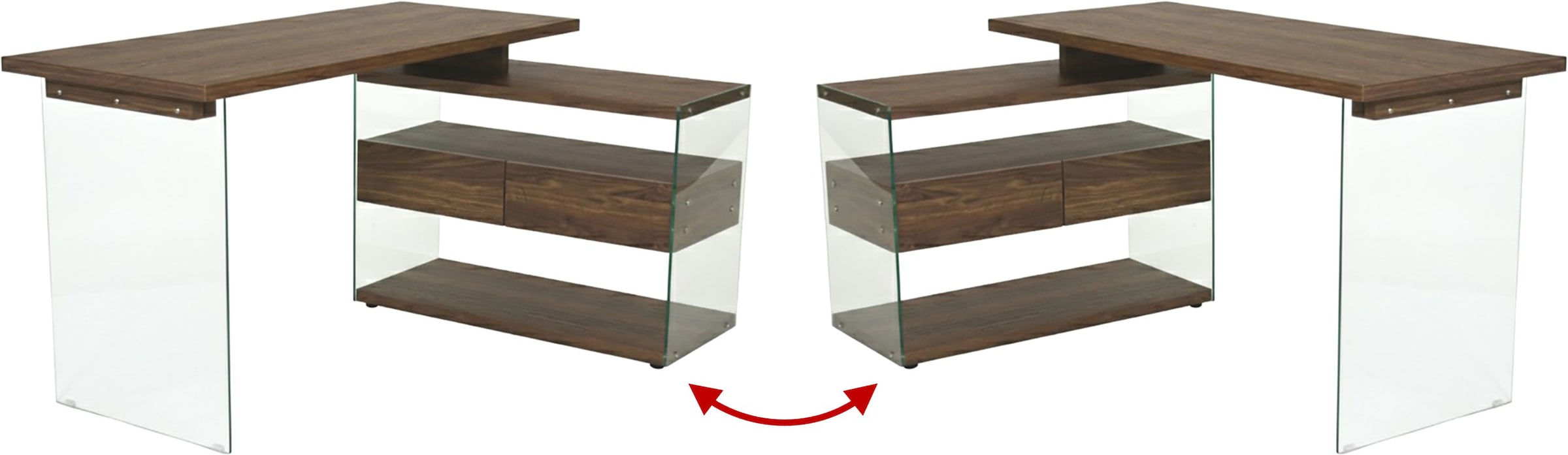 Jahnke Eckschreibtisch »LUX C 15 E« Eckschreibtisch,Glas,wechselseitig montierbar,2 Schubladen,B:145 cm