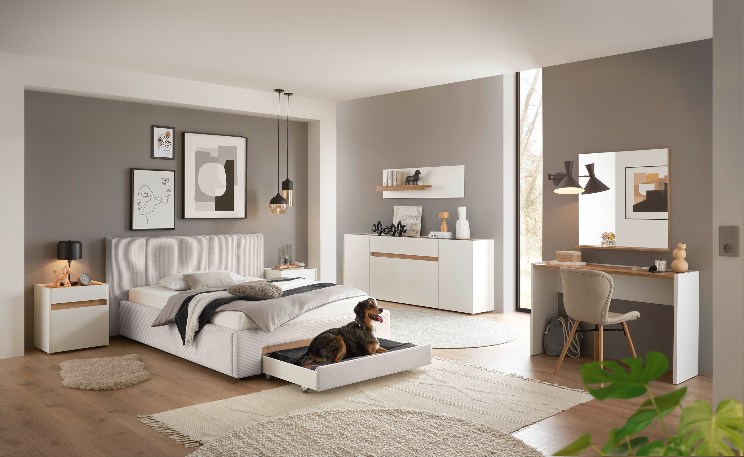 INOSIGN Polsterbett »CiTY/GiRON, Bettgestell mit Bettkasten, gepolstertes Stauraumbett« mit Hundebett oder Stauraumschublade, Bezug Cord-oder Leinenoptik