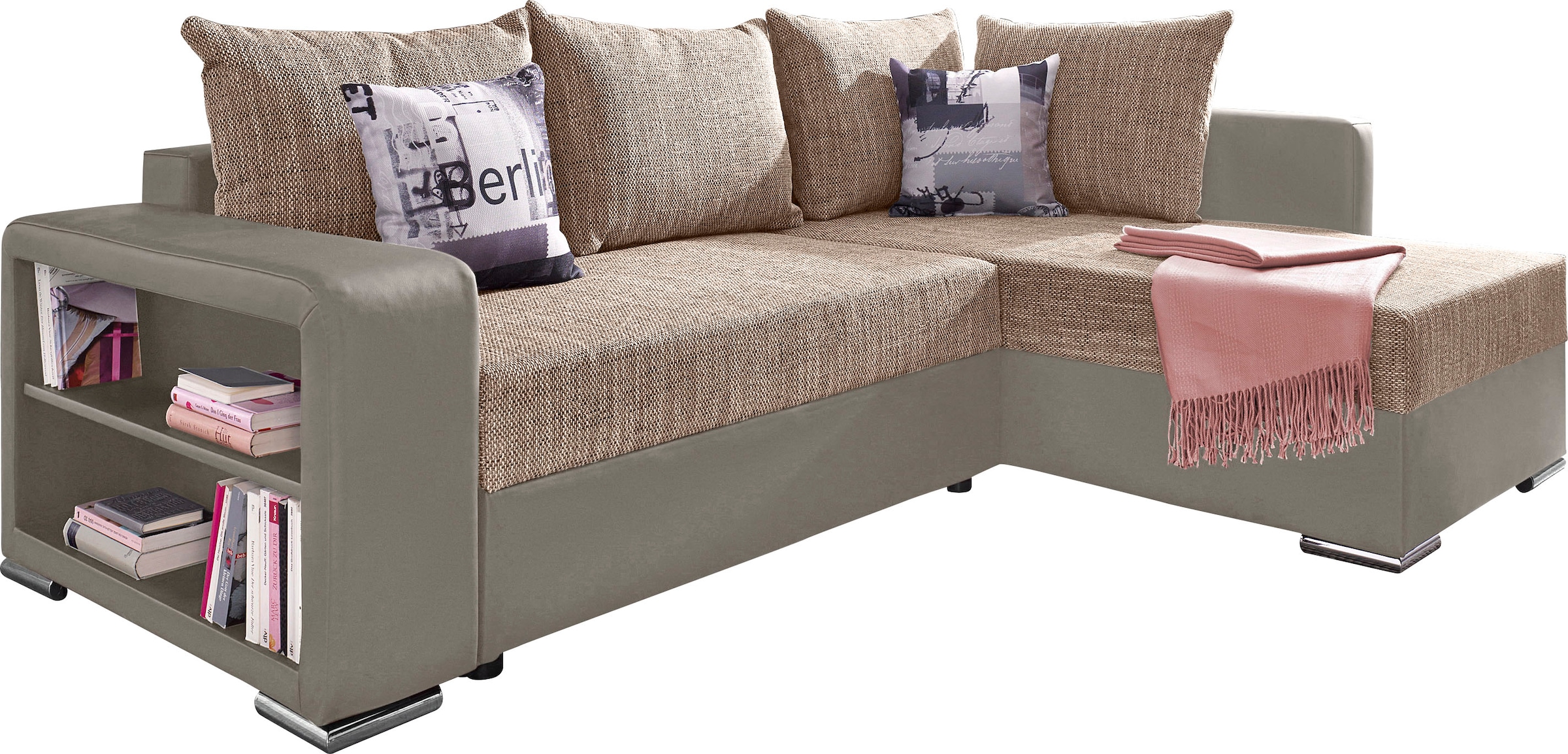 COLLECTION AB Ecksofa »John L-Form«, mit Bettfunktion, Bettkasten und integriertem Regal