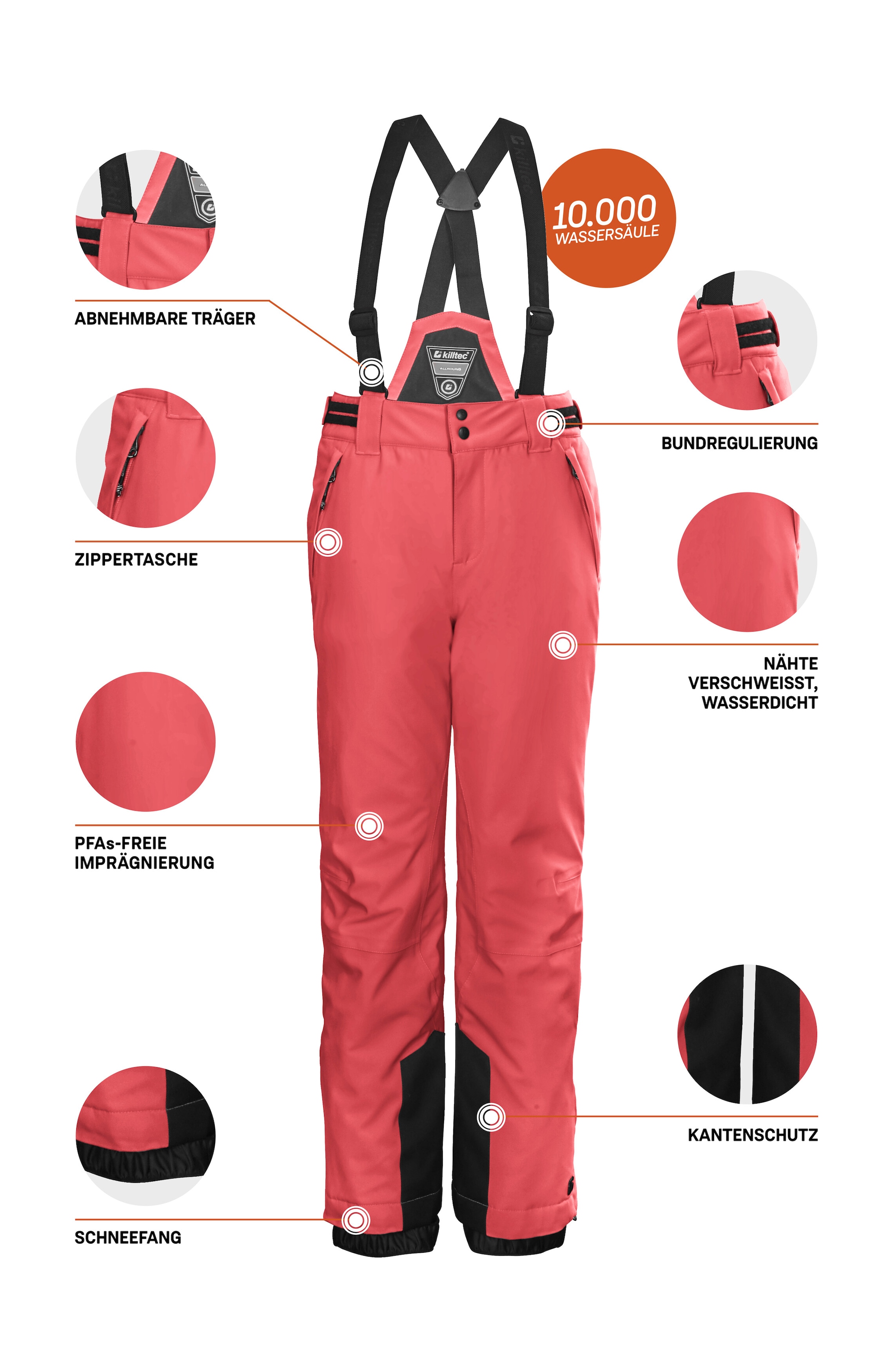 Killtec Skihose »KSW 77 GRLS SKI PNTS«, Wasserdichte Skihose mit abnehmbarem Latz und nachhaltiger Imprägnierung