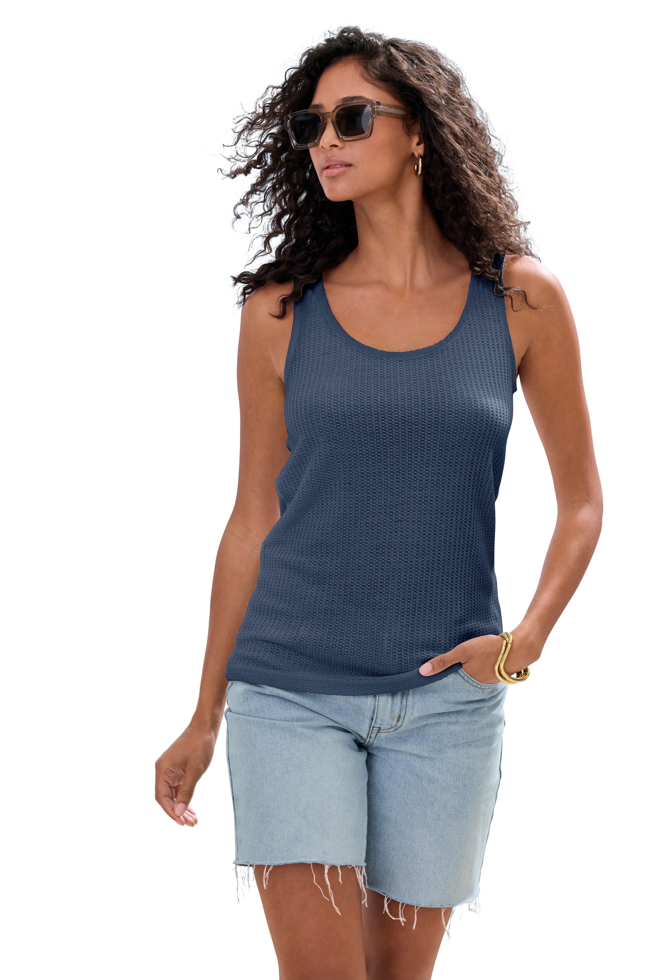 Vivance Trägertop »mit tropfenförmigem Cut-Out am Rücken« 2er-Pack,  aus weicher Piqué-Qualität
