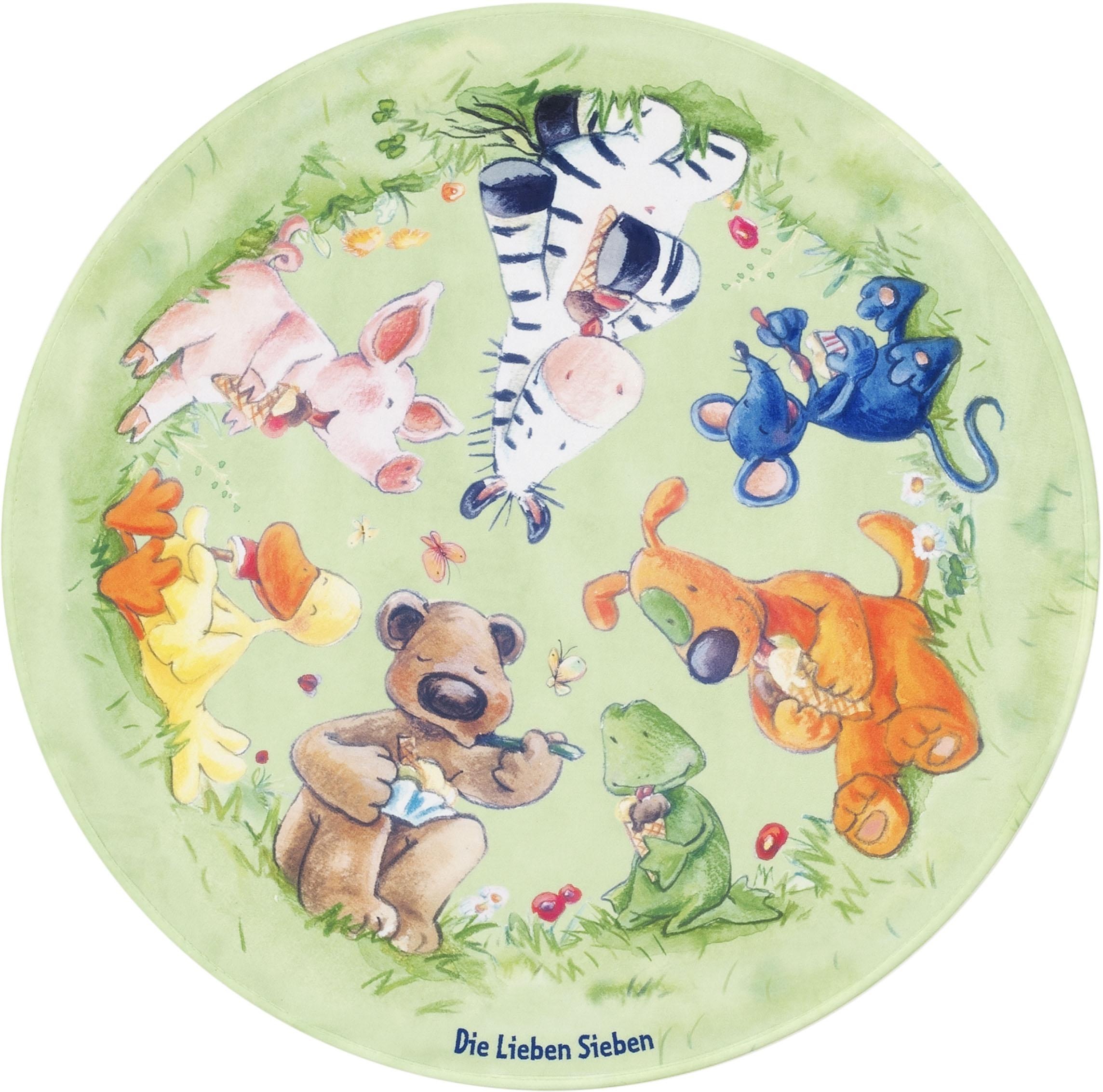 Die Lieben Sieben Kinderteppich »LS-214«, rund, 6 mm Höhe, Stoff Druck, Motiv Tiere, weiche Microfaser, Kinderzimmer