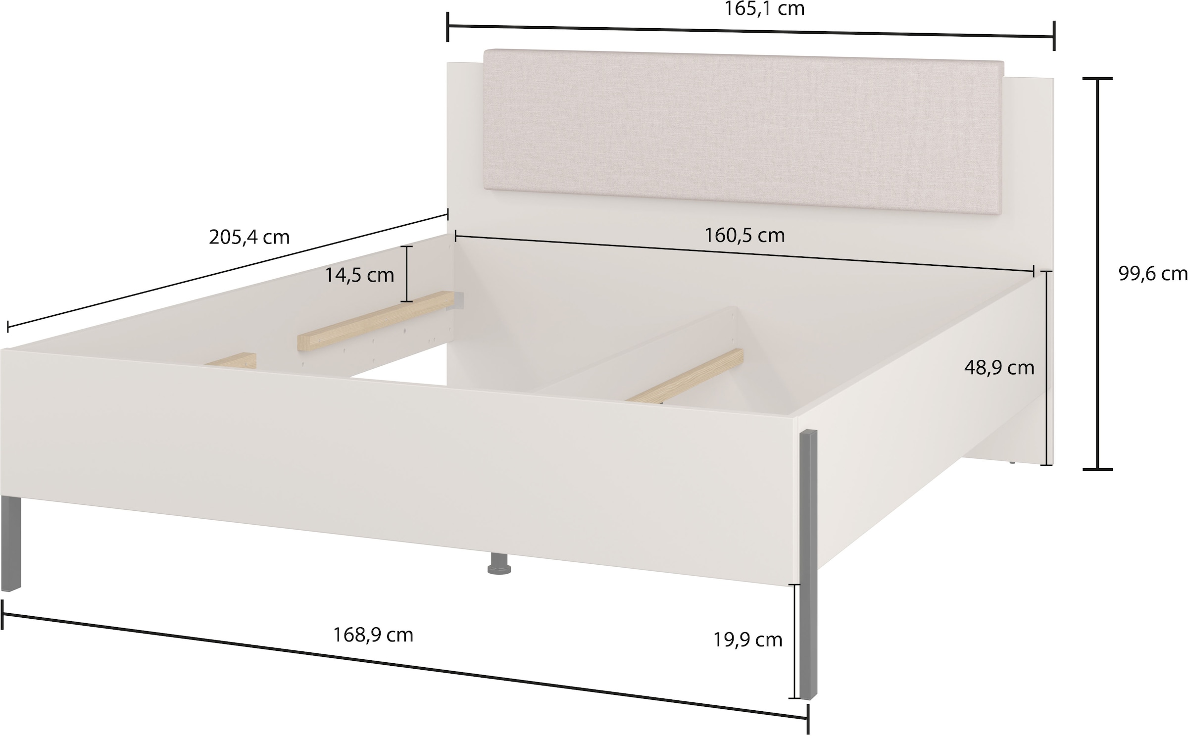 Home affaire Bett »Jukon, mit gepolstertem Kopfteil, Füße aus Metall, modernes Design«, (3 Breiten:100cm, 160cm und 180cm), in drei Größen, perfekt auch als Jugendbett