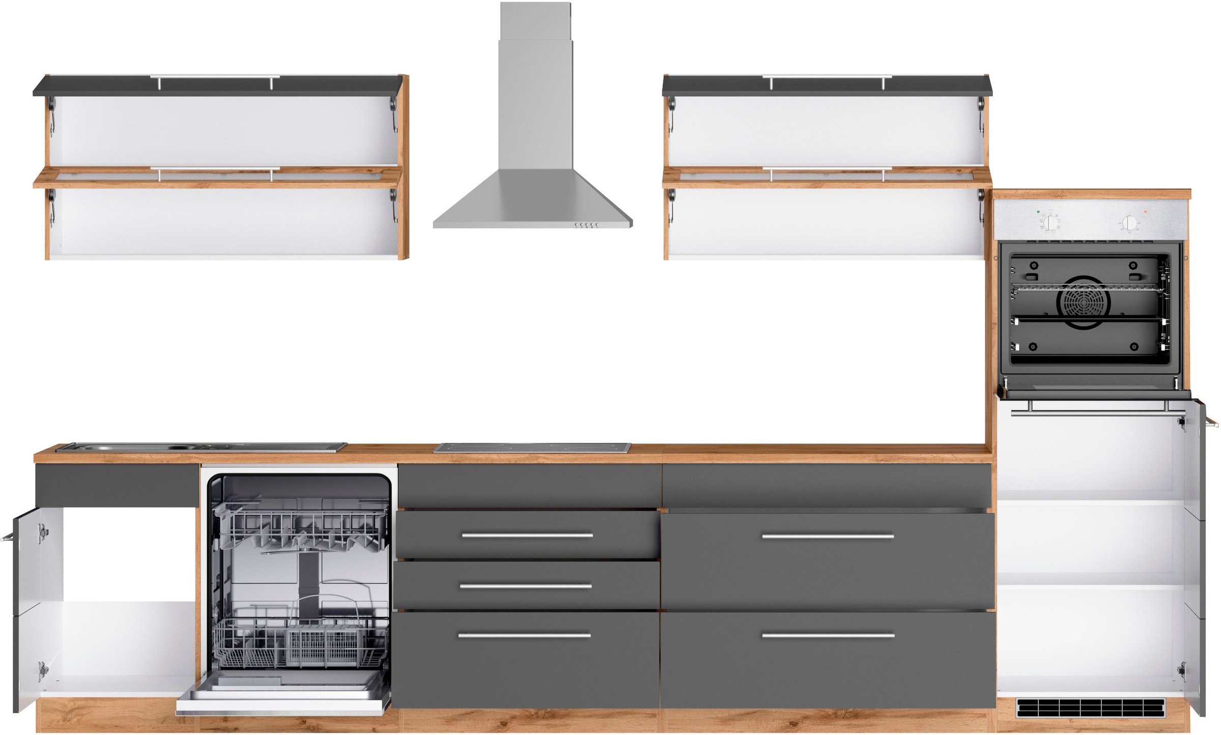 KOCHSTATION Küchenzeile »KS-Wien« Breite 350 cm, wahlweise mit E-Geräten