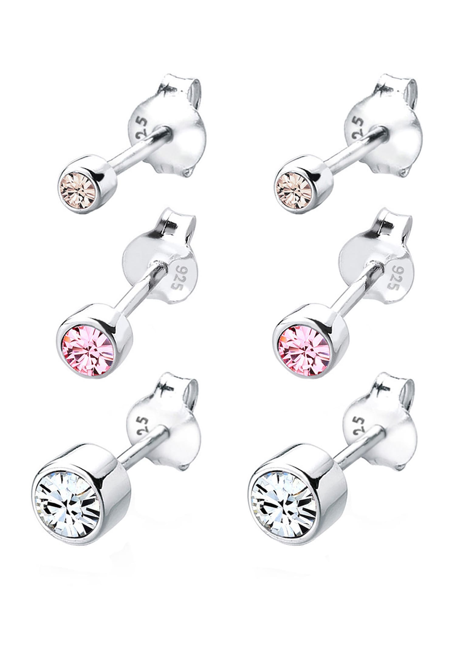 Elli Ohrstecker-Set »Ohrringe (Set, 6 tlg) rund 925 Silber, mit Kristallen von Swarovski®«