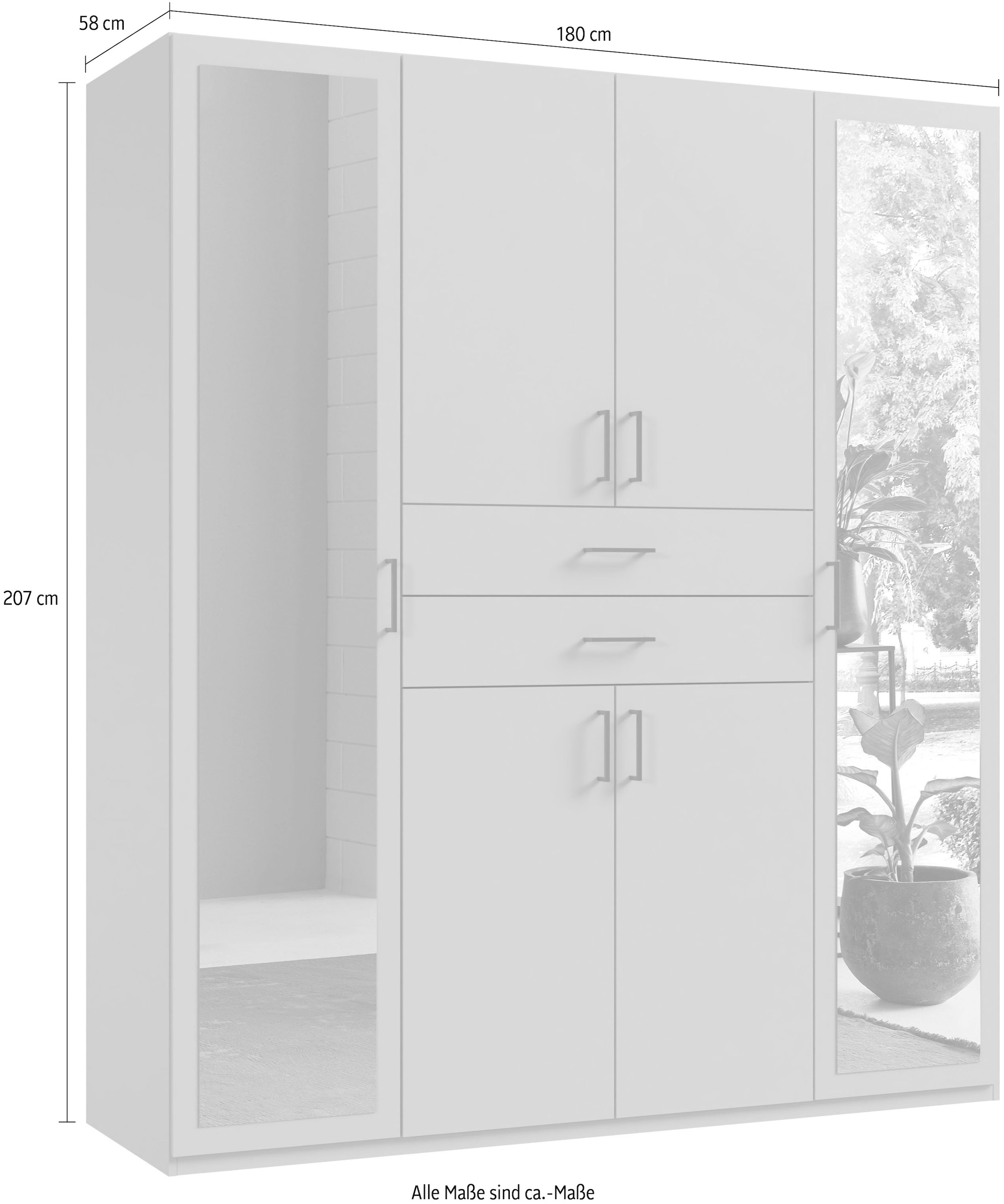 Wimex Kleiderschrank »Diver Drehtürenschrank mit Spiegel, 180, 225 o. 270cm breit«, Bestseller Schlafzimmerschrank wahlweise 3 Innenausstattungen
