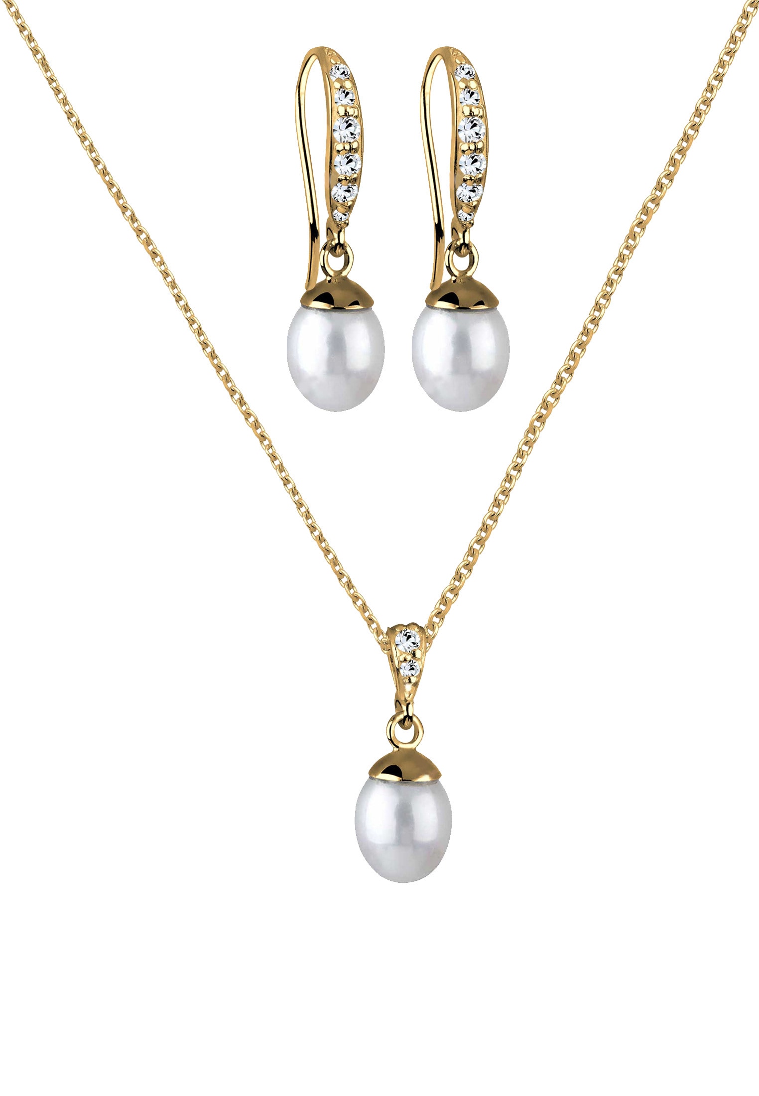 Elli Ohrring und Ketten Set »Schmuckset Elegant Perle Kristalle 925 Silber«