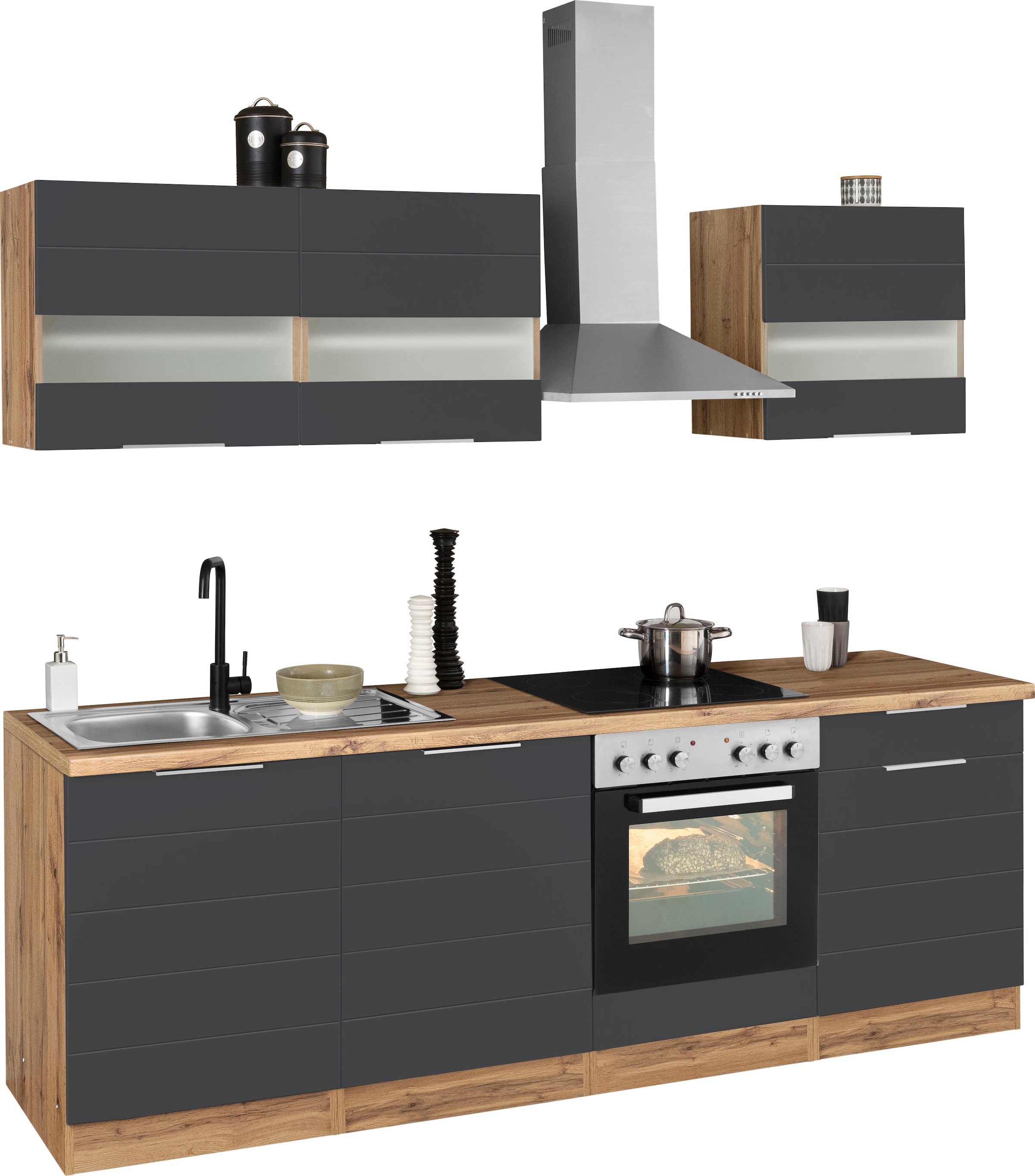 KOCHSTATION Küchenzeile »KS-Luhe« 240 cm breit, wahlweise mit oder ohne E-Geräten, gefräste MDF-Fronten