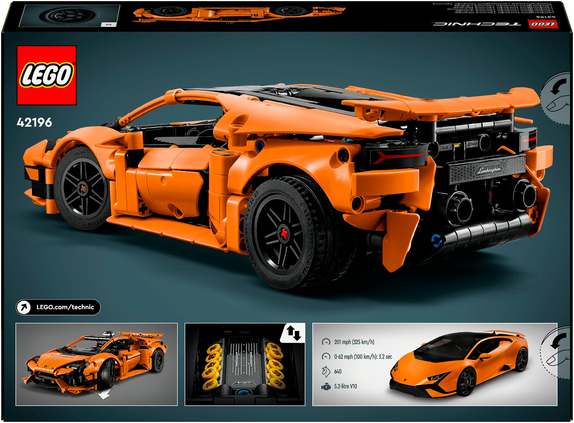 LEGO® Konstruktionsspielsteine »Lamborghini Huracán Tecnica Orange (42196), LEGO Technic«, (806 St.), Exklusives Set; Made in Europe