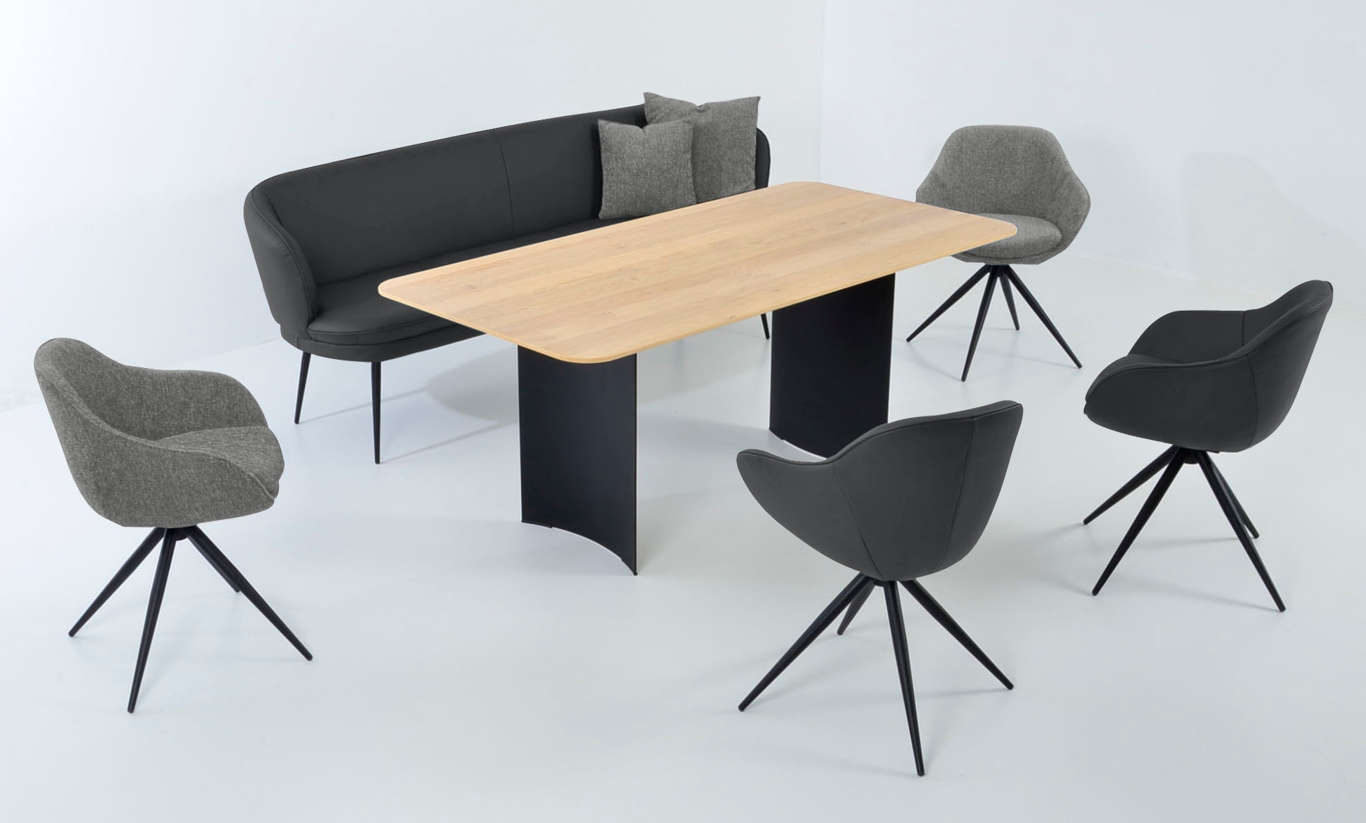 K+W Komfort & Wohnen Essgruppe »ZOOM« abgerundete Essgruppe in Materialmix, Solobank, 4 Sesseln und 1 Tisch