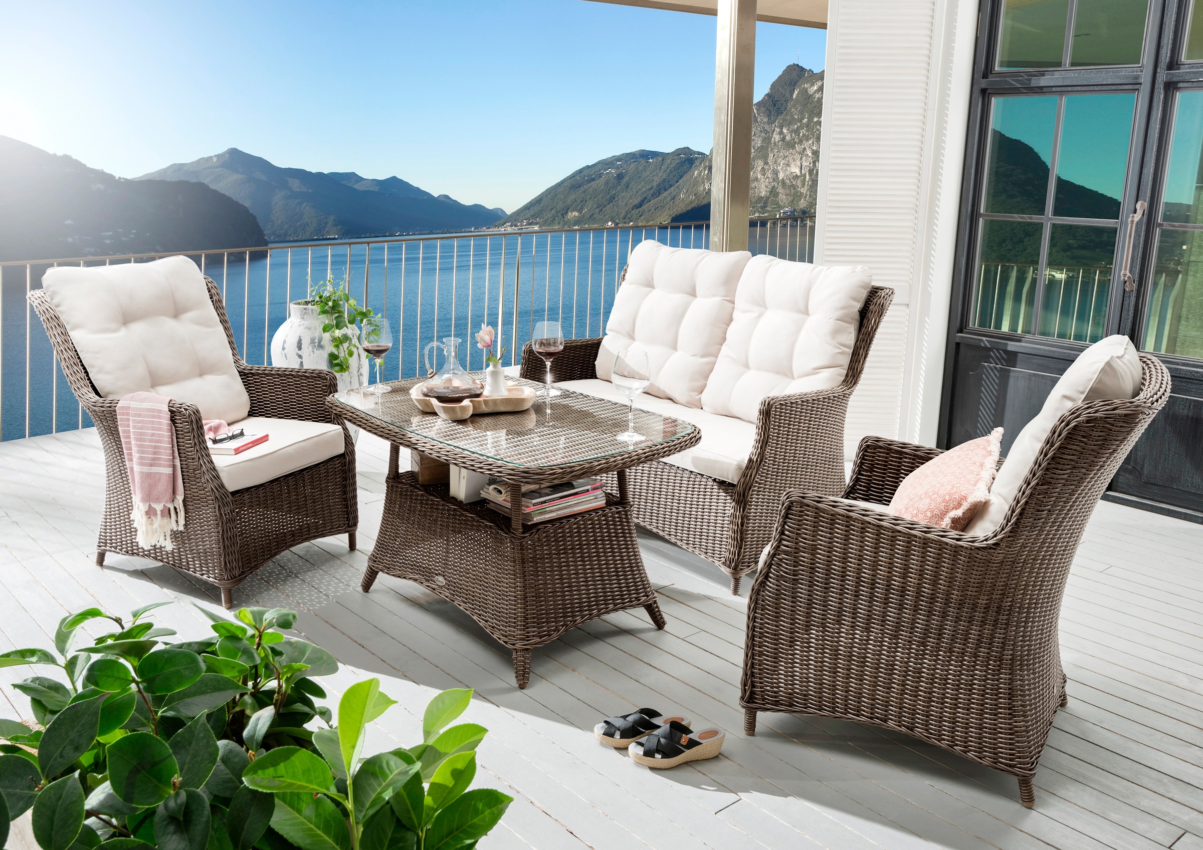 Destiny Gartenlounge-Set »Casa«, (11 tlg.), 2 Sessel, Sofa, Tisch, Alu/Polyrattan, inkl. Auflagen