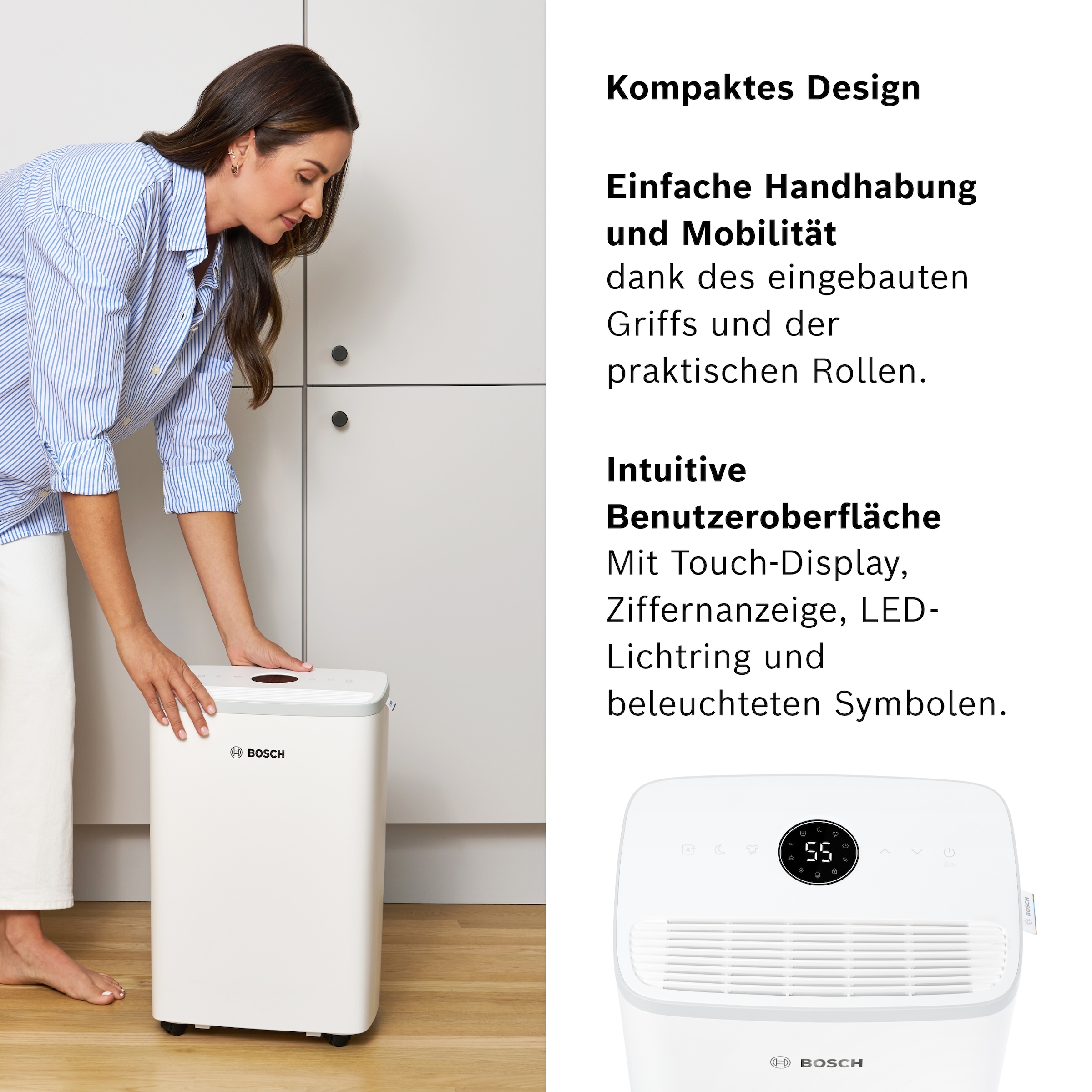 BOSCH Luftentfeuchter »Dry 2000 - Ideal für die Wohnung & schnelle Trocknung der Wäsche« Entfeuchtung 12 l/Tag Tank 2,5 l Ultra-leiser Betrieb; nur 35 dB(A)