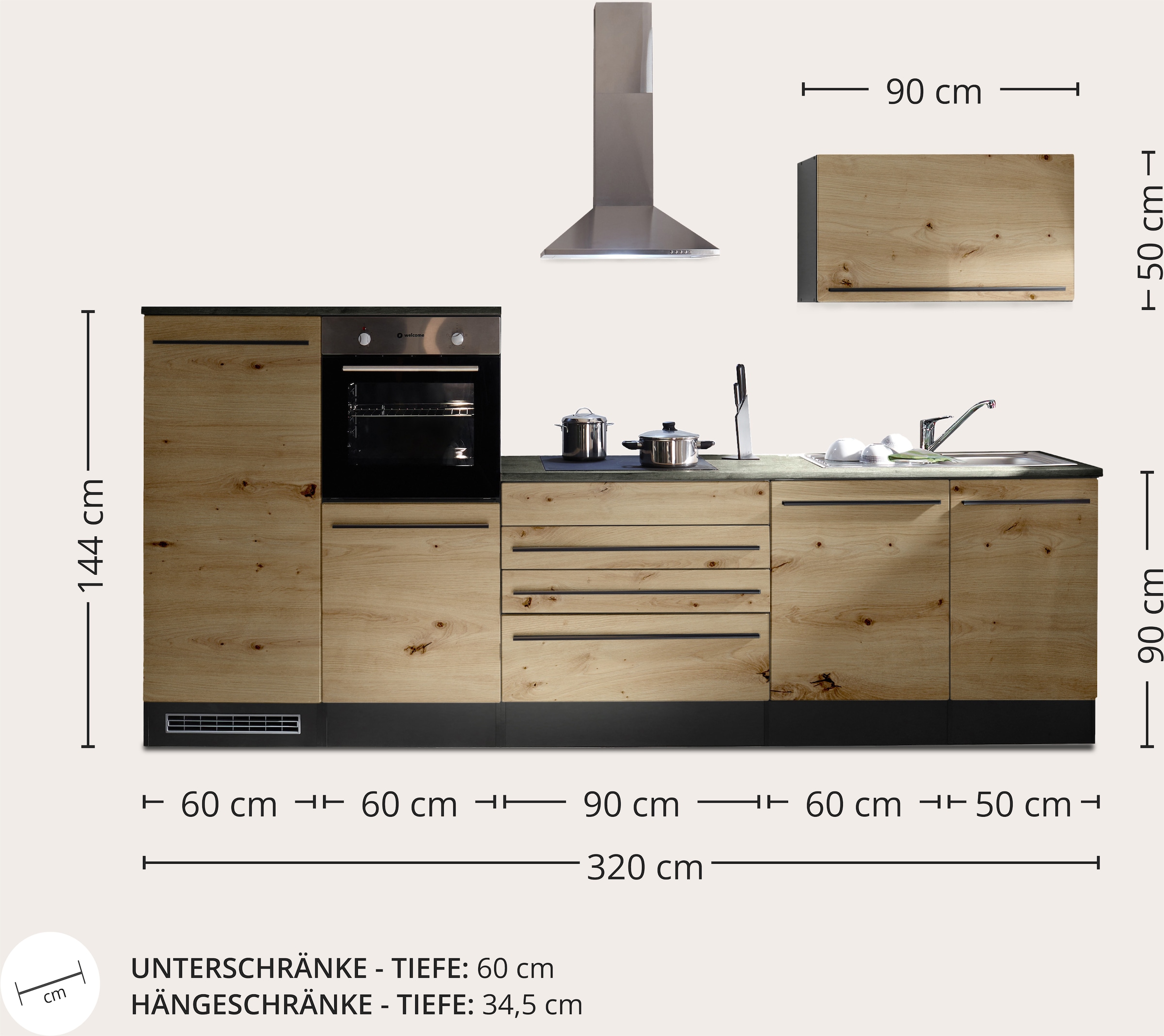 BASIC by Balculina Küchenzeile »Jazz«, Breite 320 cm, wahlweise mit E-Geräten