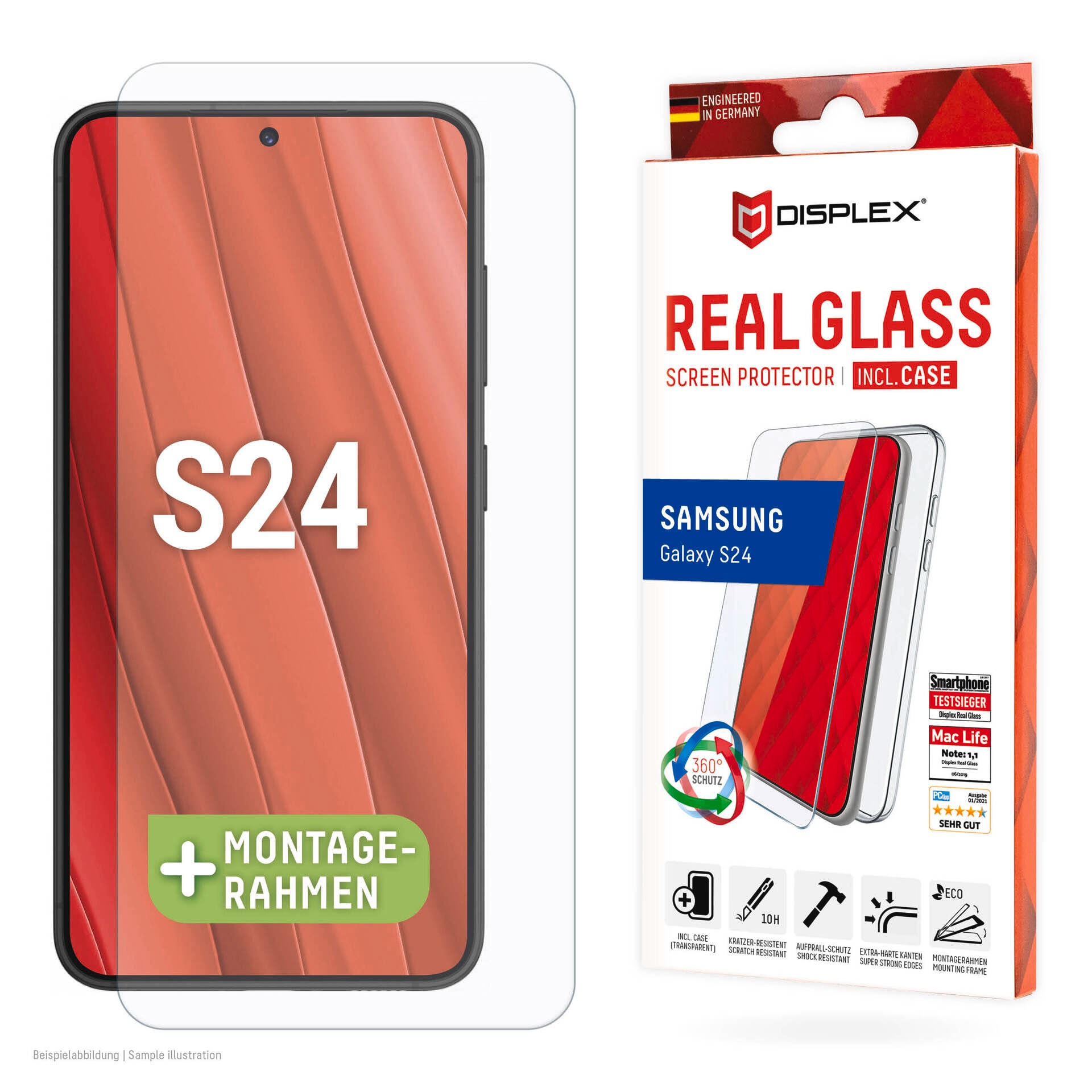 Displex Displayschutzglas »Real Glass + Case«, für Samsung Galaxy S24-Samsung Galaxy S25,...